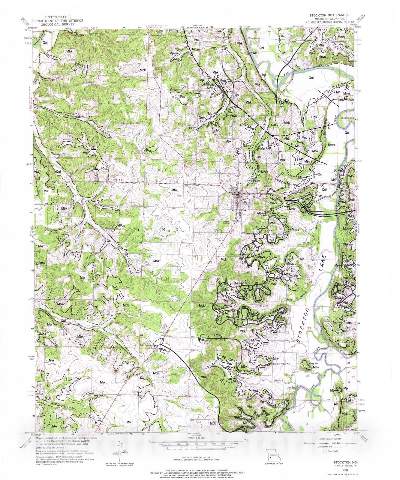 Map : Geologic map of the Stockton seven 1/2' quadrangle, Missouri, 1983 Cartography Wall Art :