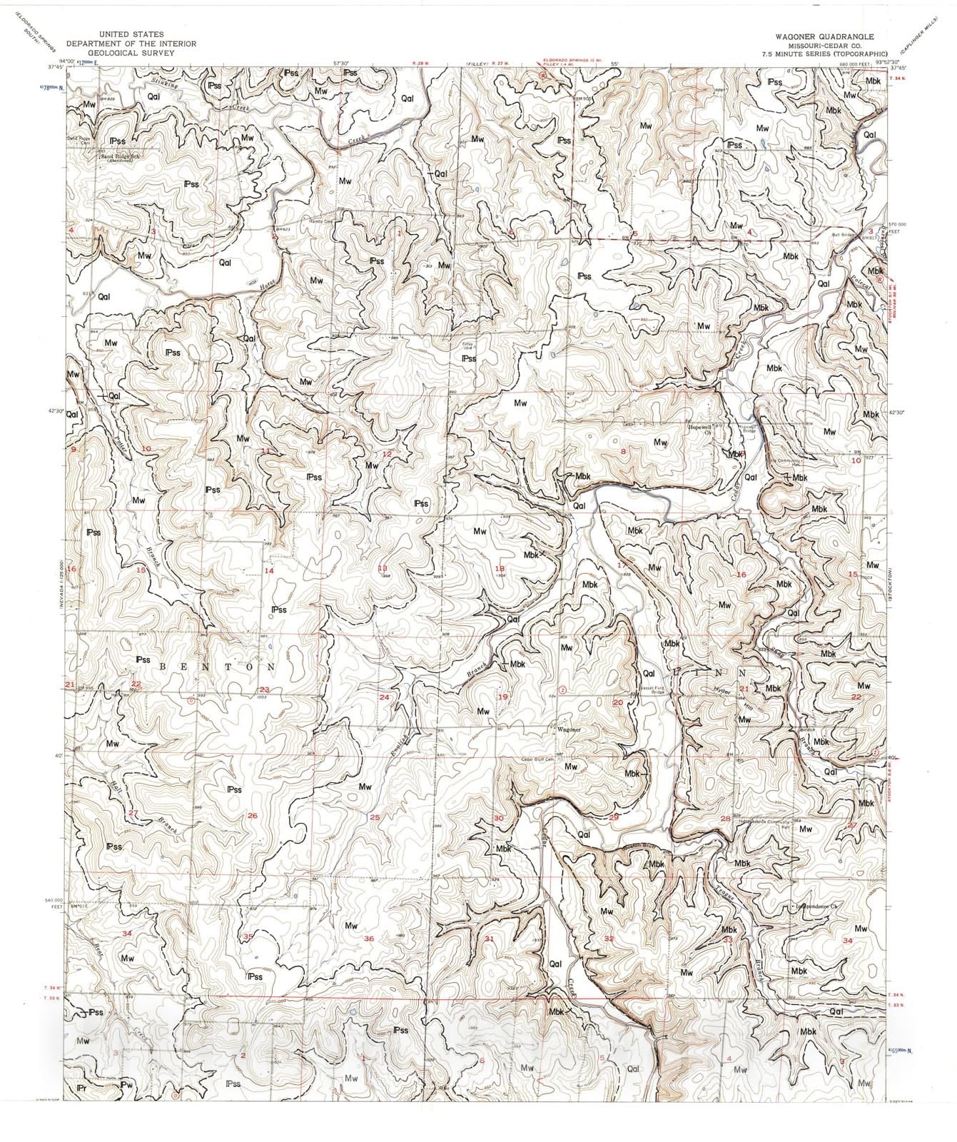 Map : Geologic map of the Wagoner seven 1/2' quadrangle, Missouri, 1983 Cartography Wall Art :