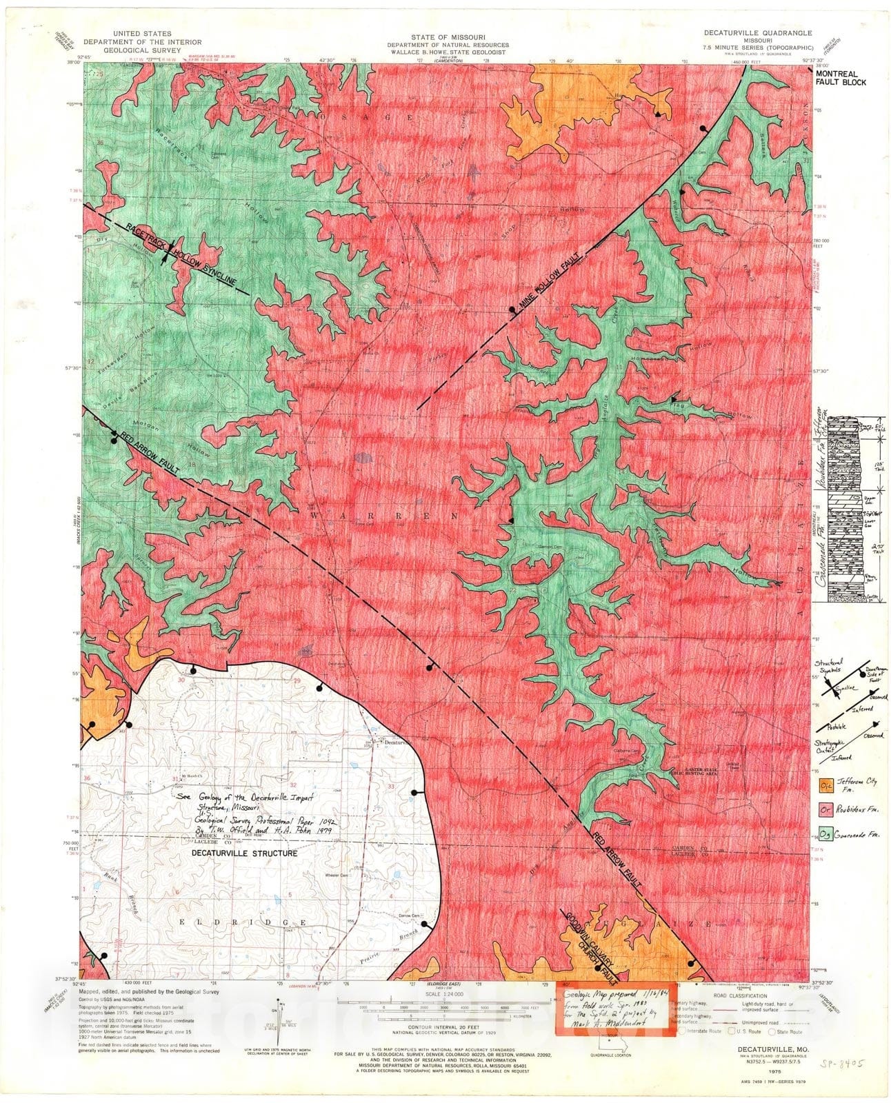 Map : Geologic map of the Decaturville seven 1/2' quadrangle, Missouri, 1984 Cartography Wall Art :