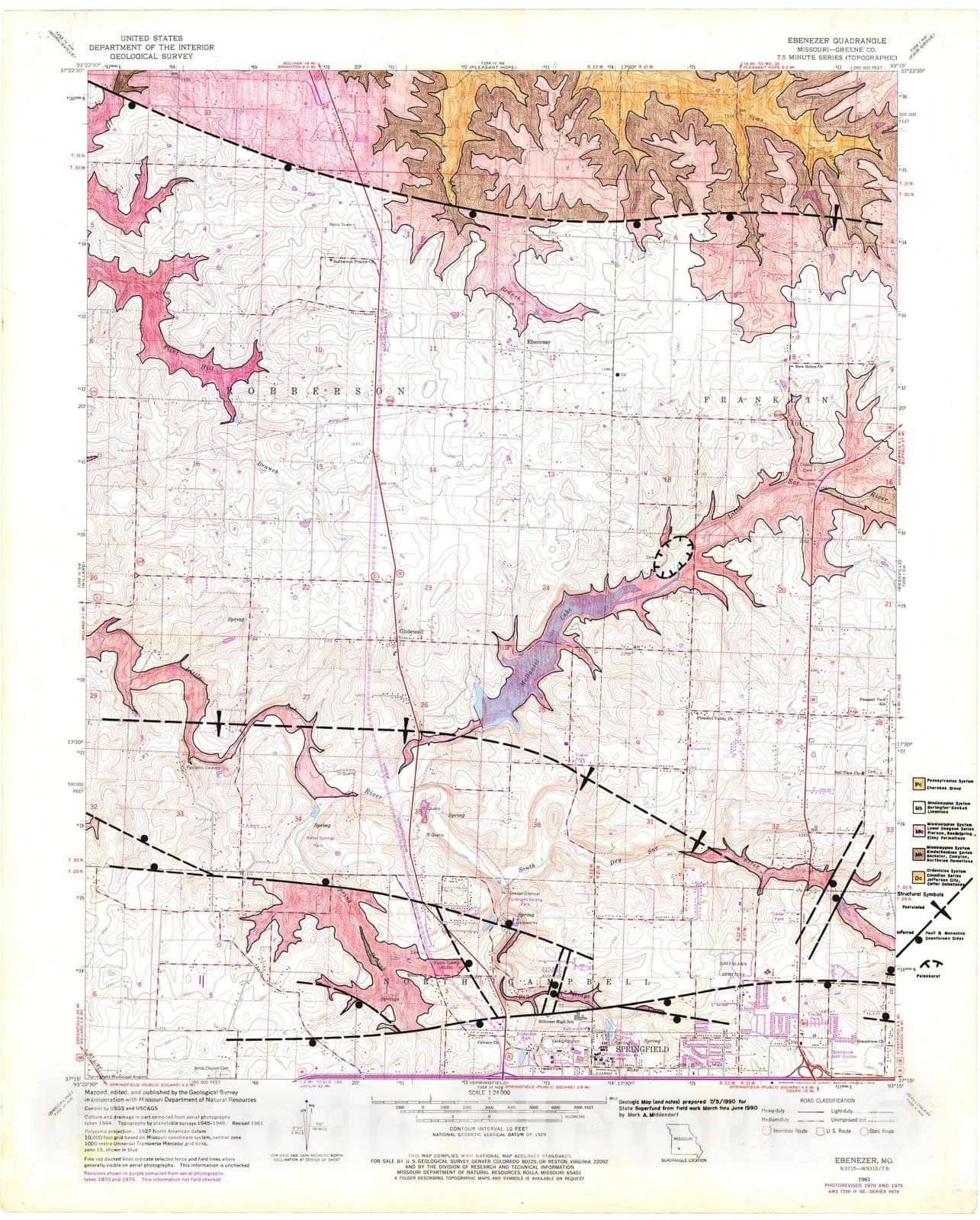 Map : Geologic map of the Ebenezer seven 1/2' quadrangle, Missouri, 1990 Cartography Wall Art :