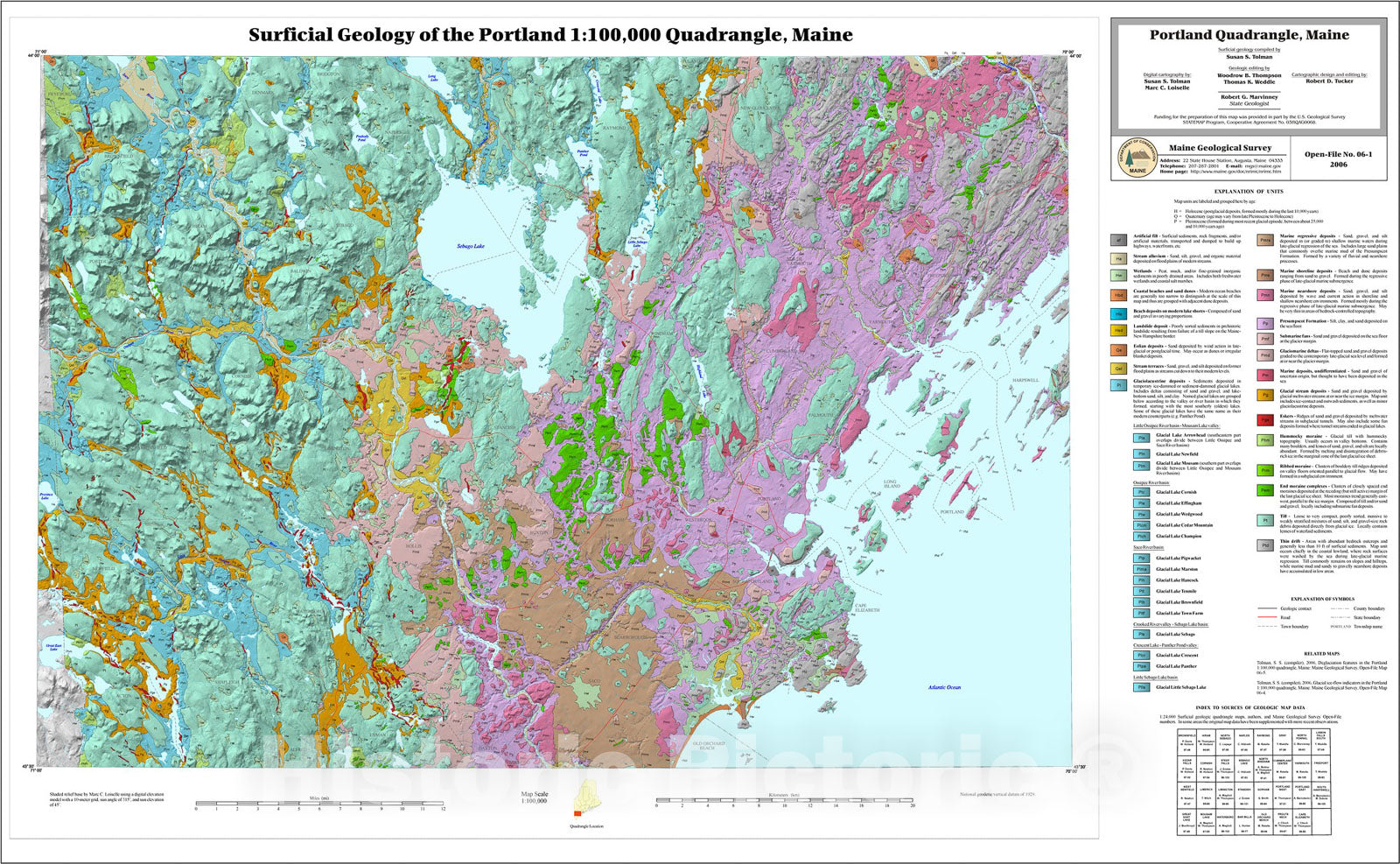 Map : Surficial Geology of the Portland 1:100,000 Quadrangle, Maine, 2006 Cartography Wall Art :