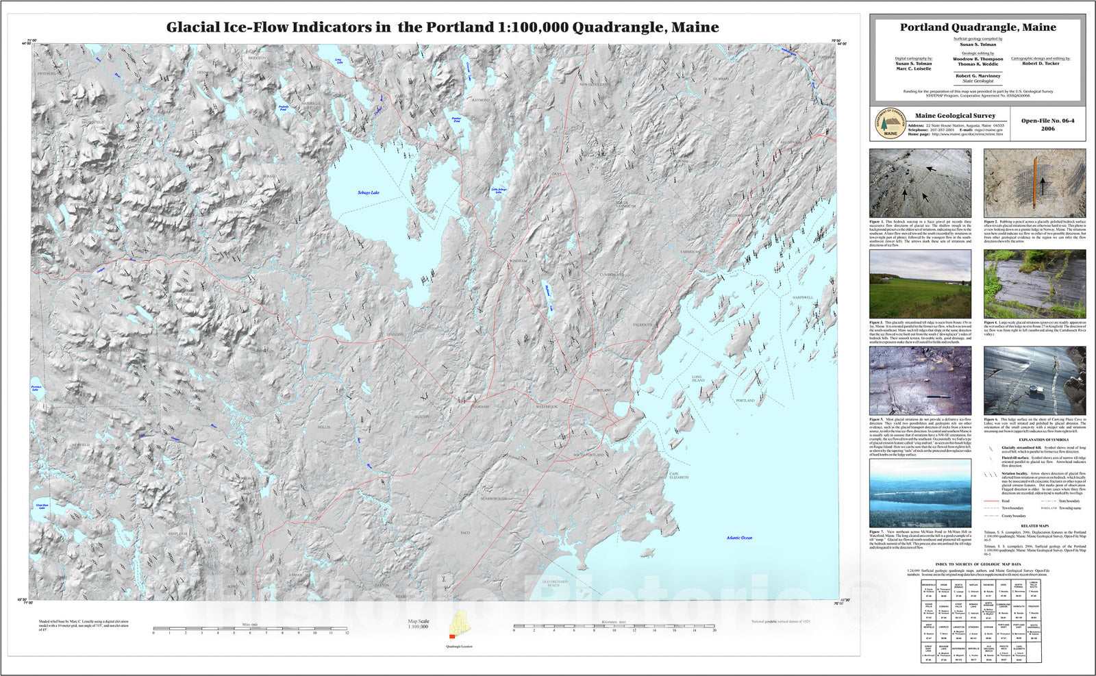 Map : Glacial Ice-Flow Indicators in the Portland 1:100,000 Quadrangle, Maine, 2006 Cartography Wall Art :