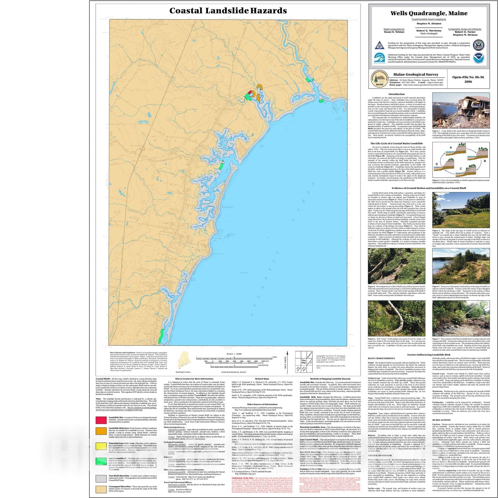 Map : Coastal landslide hazards in the Wells quadrangle, Maine, 2006 Cartography Wall Art :