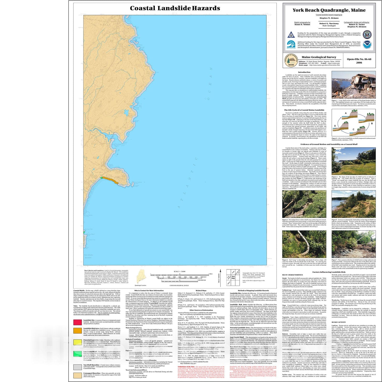 Map : Coastal landslide hazards in the York Beach quadrangle, Maine, 2006 Cartography Wall Art :