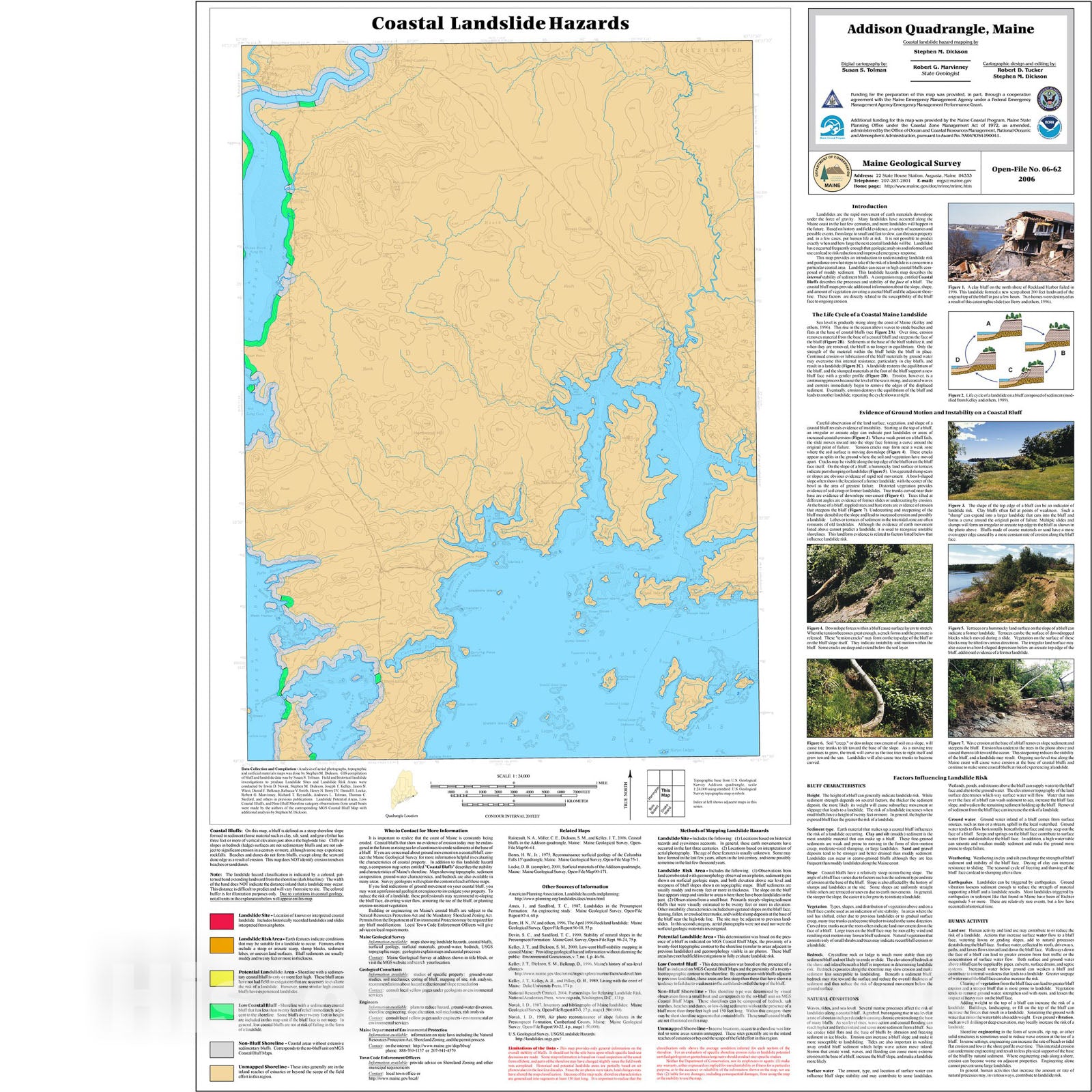 Map : Coastal landslide hazards in the Addison quadrangle, Maine, 2006 Cartography Wall Art :