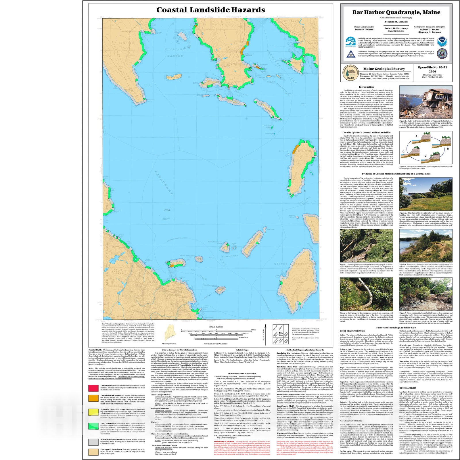Map : Coastal landslide hazards in the Bar Harbor quadrangle, Maine, 2006 Cartography Wall Art :