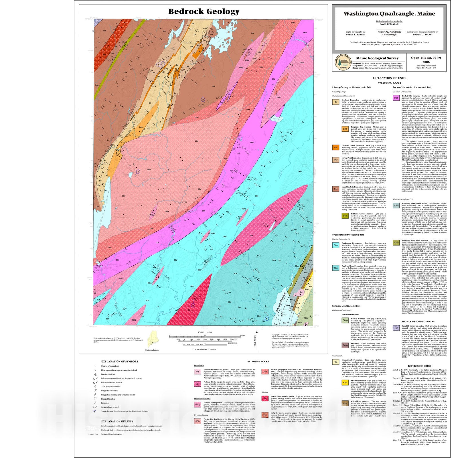 Map : Bedrock geology of the Washington quadrangle, Maine, 2006 Cartography Wall Art :