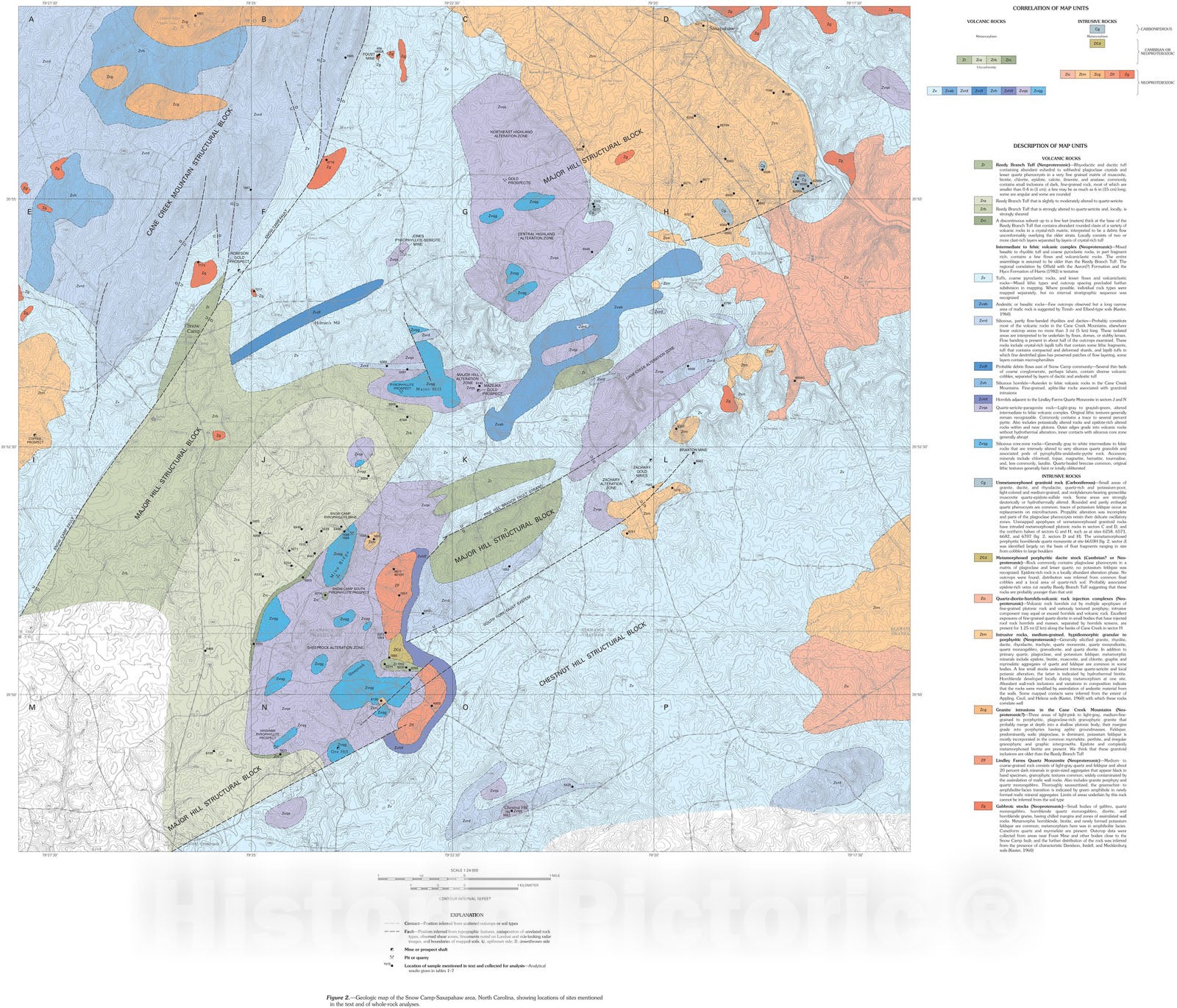 Map : Geology and mineral deposits of the Snow Camp-Saxapahaw area, central North Carolina, 2006 Cartography Wall Art :