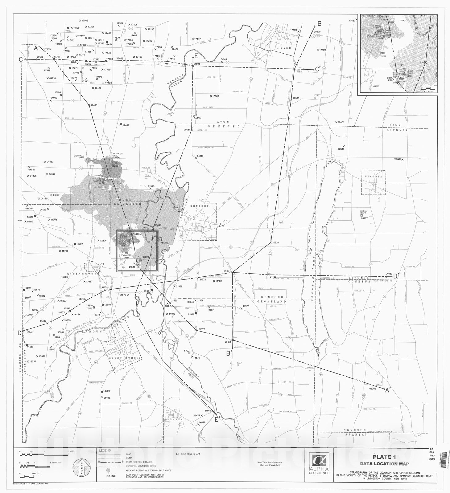 Map : Stratigraphy of the Devonian and Upper Silurian in the vicinity of the Retsof, Sterling and Hampton Corners Mines in Livingston County, New York, 2006 Cartography Wall Art :