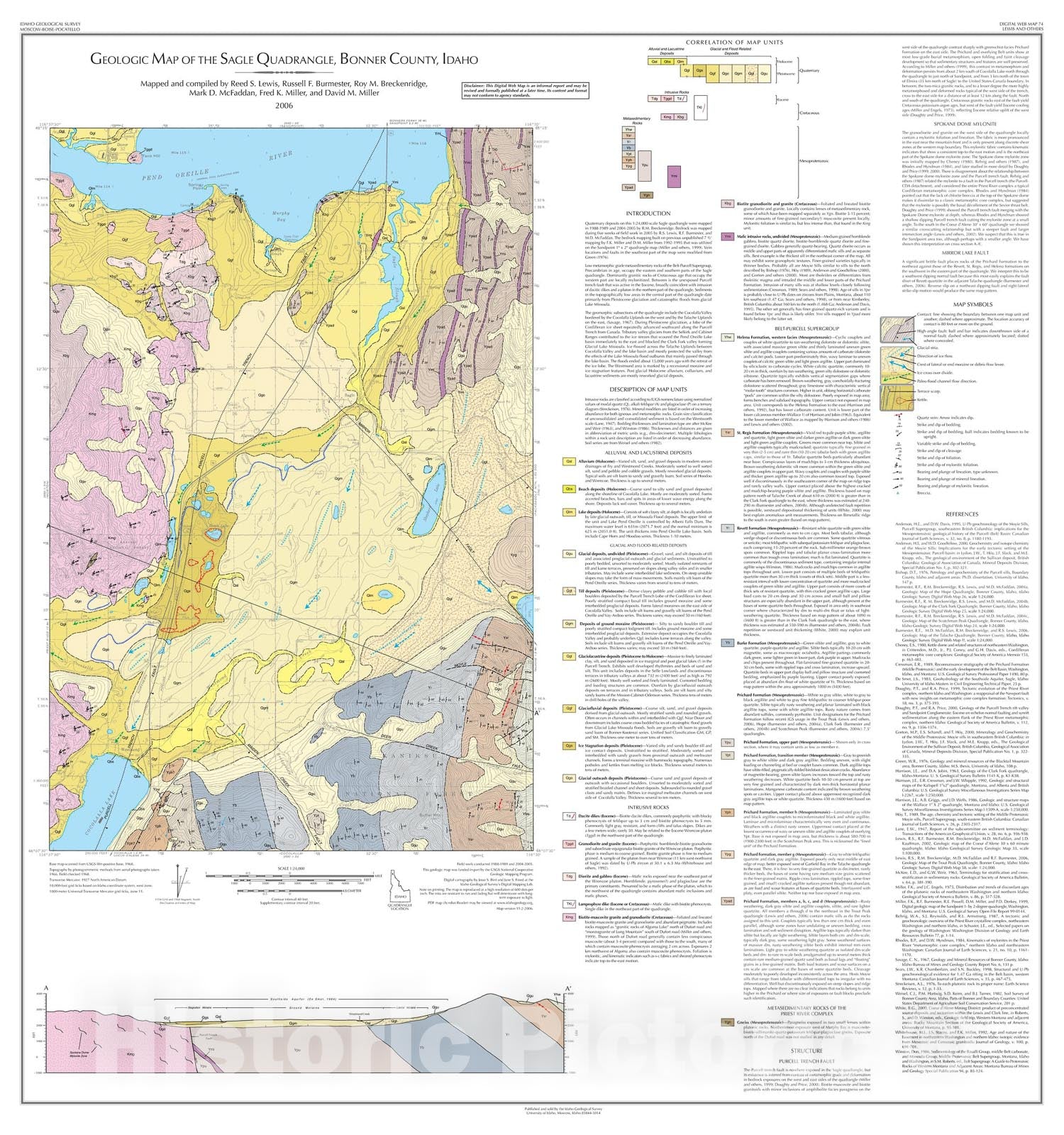 Map : Geologic Map of the Sagle Quadrangle, Bonner County, Idaho, 2006 Cartography Wall Art :