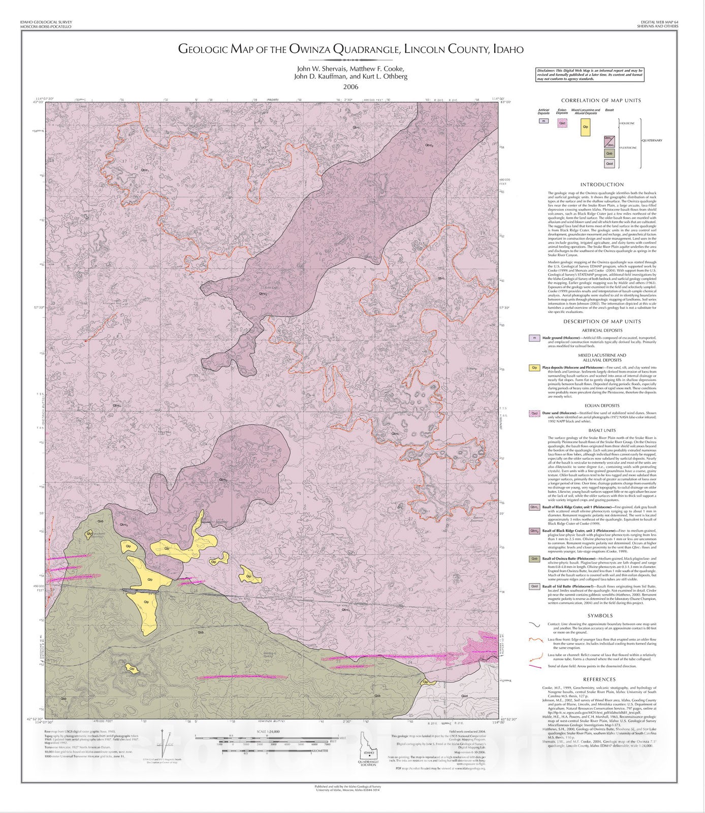 Map : Geologic Map of the Owinza Quadrangle, Lincoln County, Idaho, 2006 Cartography Wall Art :