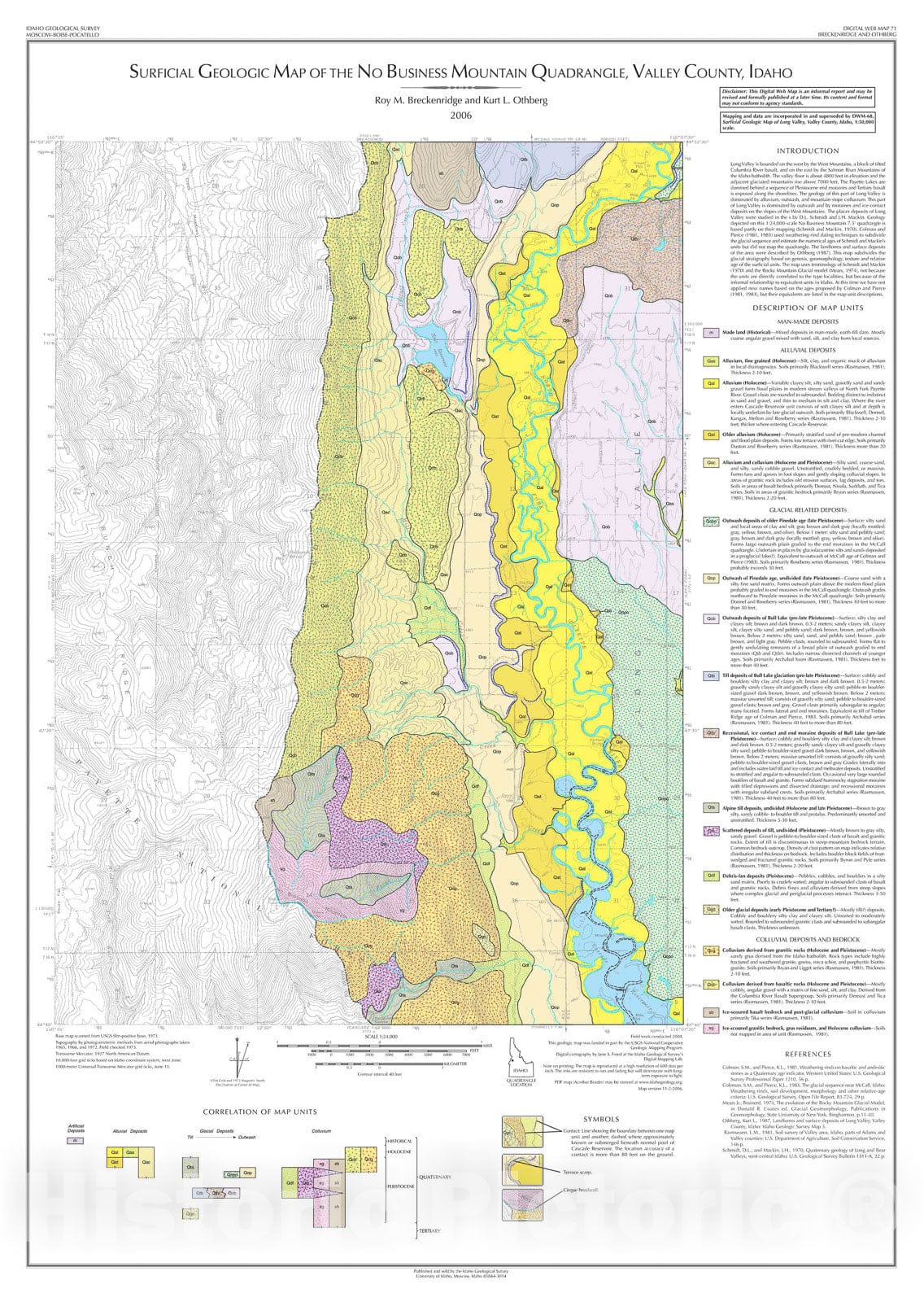 Map : Surficial Geologic Map of the No Business Mountain Quadrangle, Valley County, Idaho, 2006 Cartography Wall Art :
