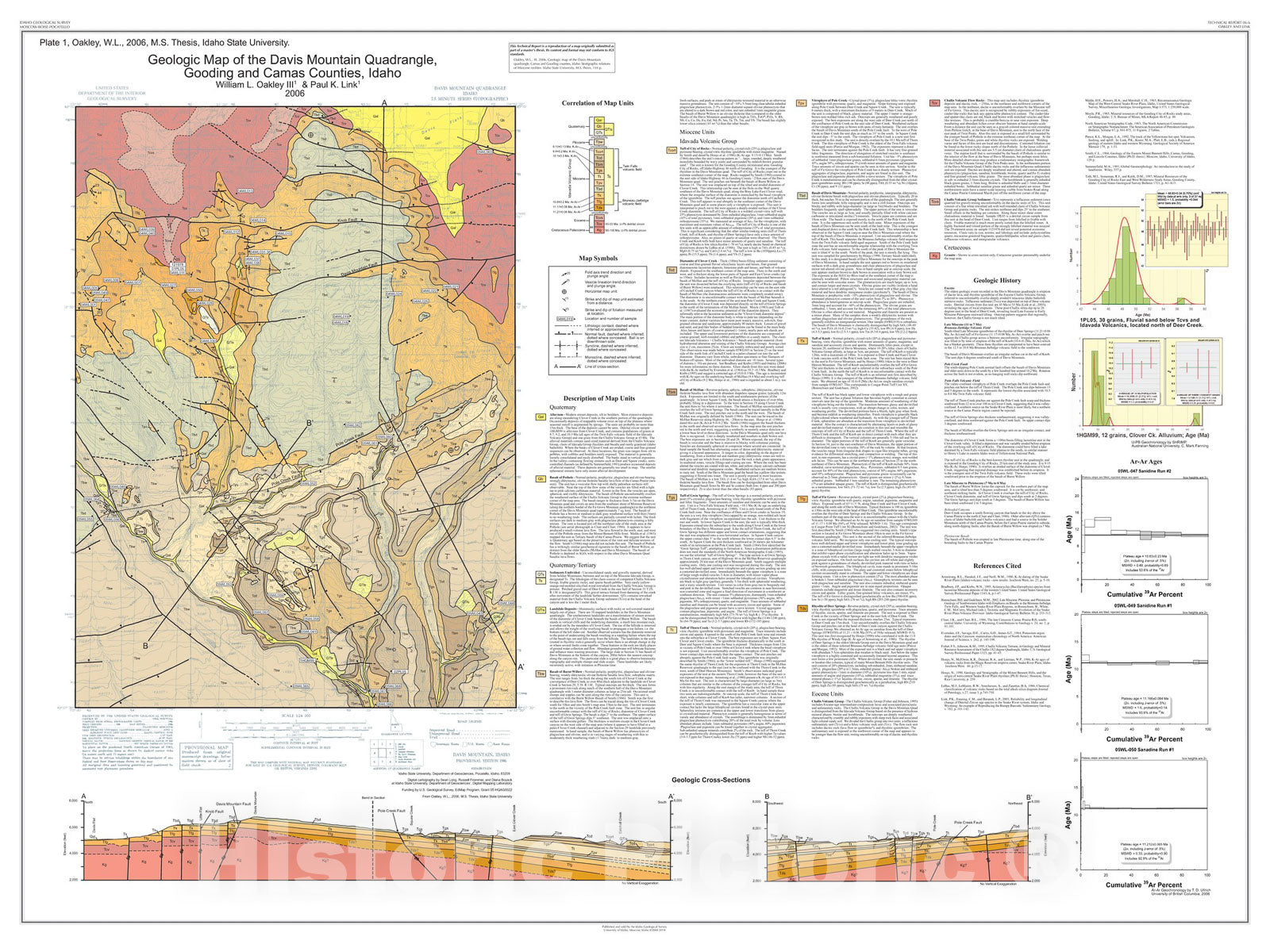 Map : Geologic Map of the Davis Mountain Quadrangle, Gooding and Camas Counties, Idaho, 2006 Cartography Wall Art :