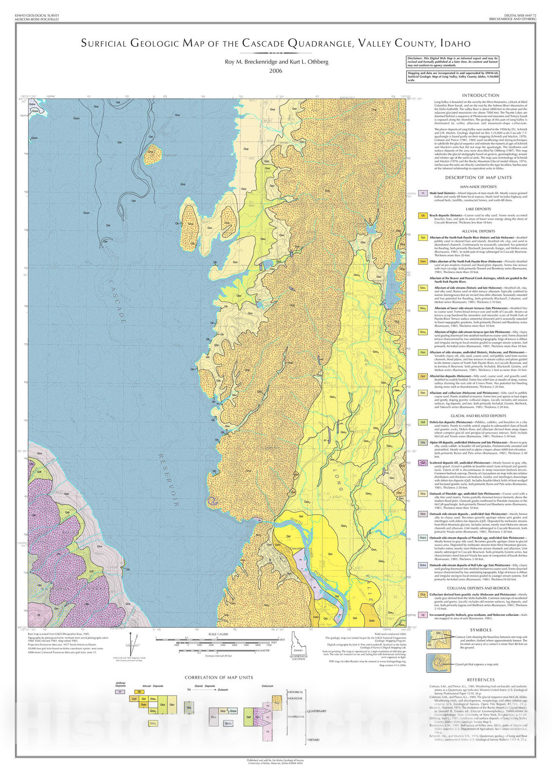 Map : Surficial Geologic Map of the Cascade Quadrangle, Valley County, Idaho, 2006 Cartography Wall Art :