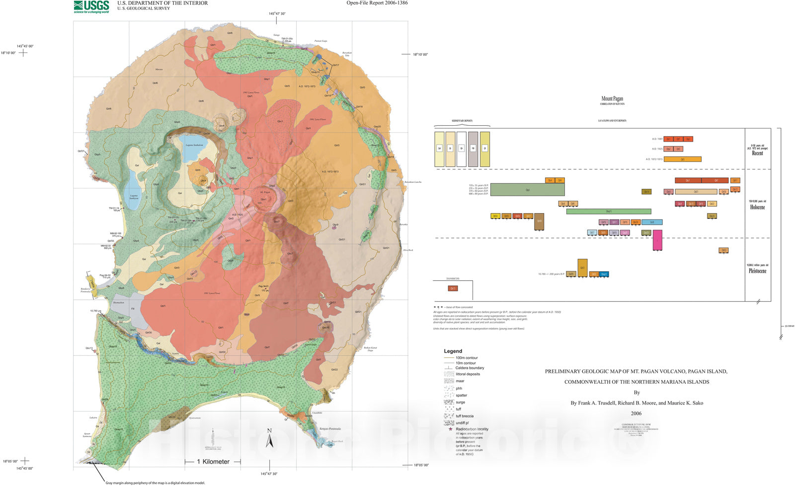 Map : Preliminary geologic map of Mount Pagan Volcano, Pagan Island, Commonwealth of the Northern Mariana Islands, 2007 Cartography Wall Art :