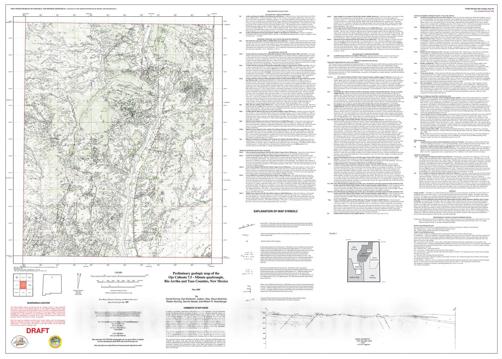 Map : Preliminary geologic map of the Ojo Caliente 7.5 minute quadrangle, Rio Arriba and Taos counties, New Mexico, 2005 Cartography Wall Art :
