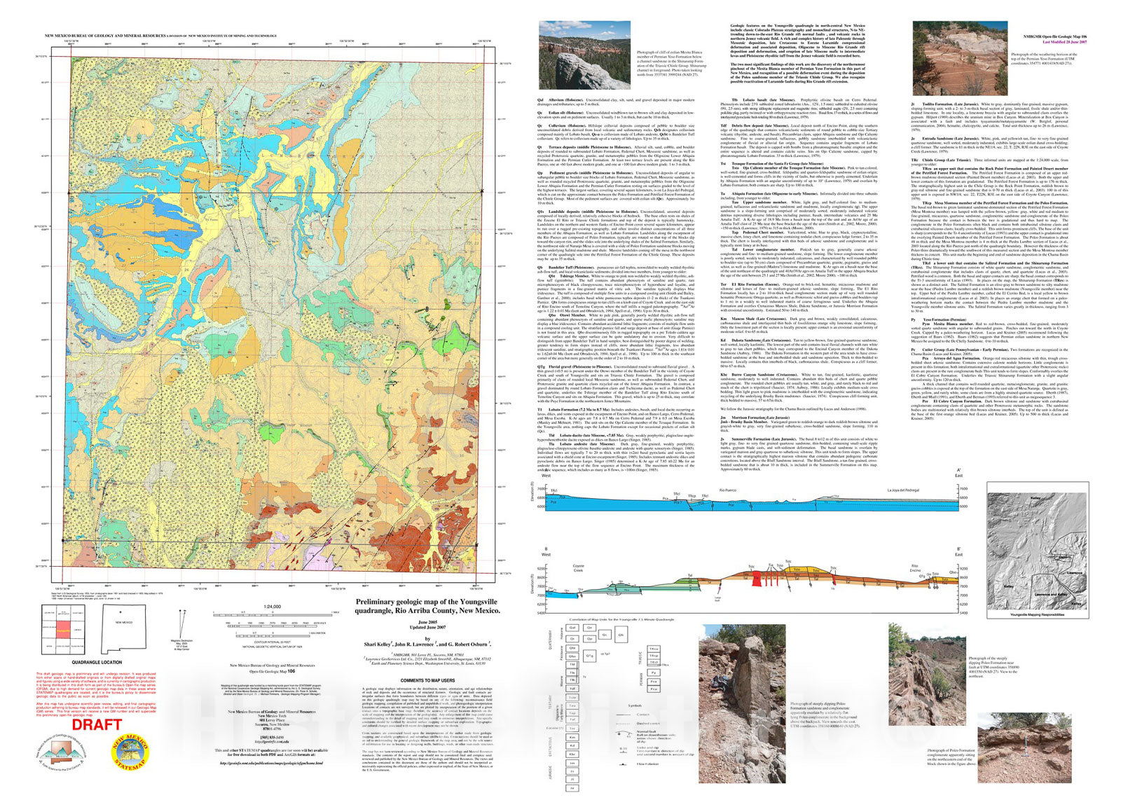 Map : Preliminary geologic map of the Youngsville 7.5 minute quadrangle, Rio Arriba County, New Mexico, 2005 Cartography Wall Art :
