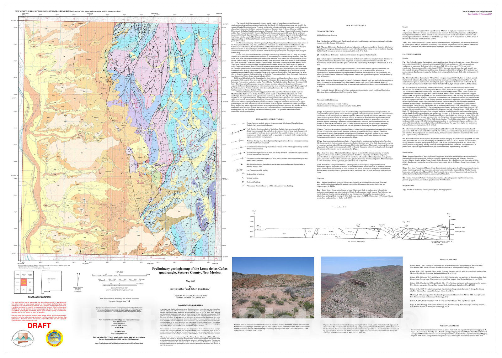 Map : Preliminary geologic map of the Loma de las Canas 7.5 minute quadrangle, Socorro County, New Mexico, 2005 Cartography Wall Art :