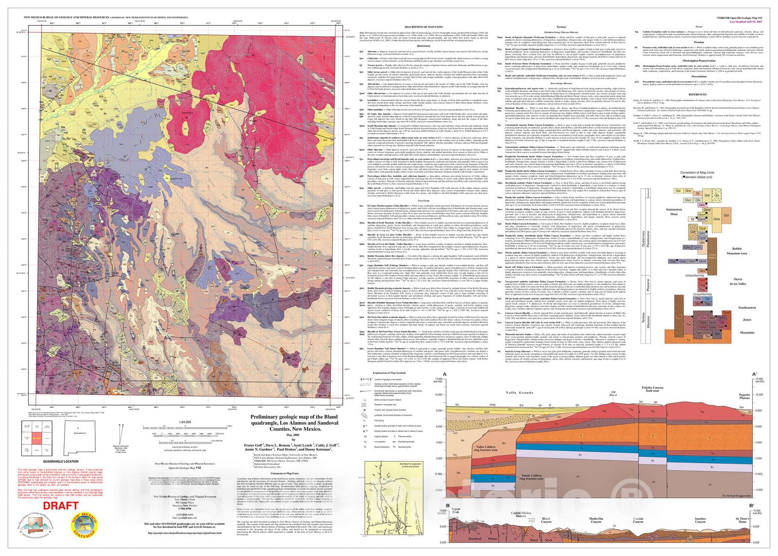 Map : Preliminary geologic map of the Bland 7.5 minute quadrangle, Los Alamos and Sandoval Counties, New Mexico, 2005 Cartography Wall Art :