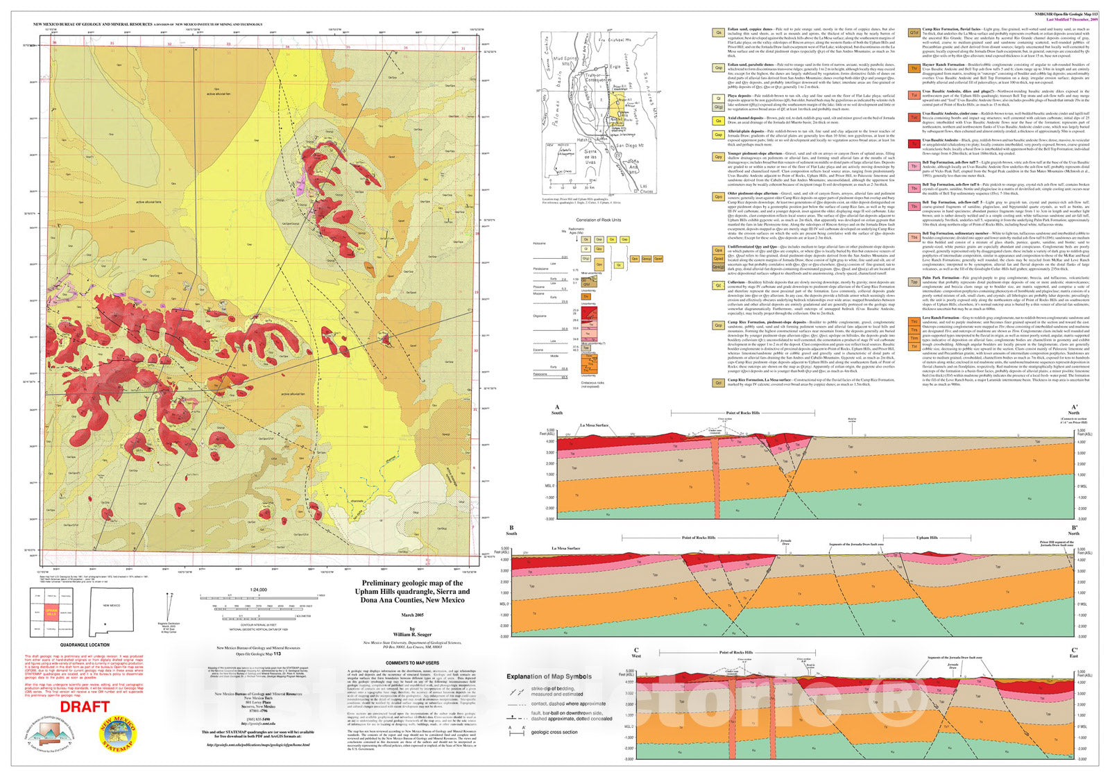 Map : Preliminary Geologic Map of the Upham Hills quadrangle, Sierra County, New Mexico, 2002 Cartography Wall Art :