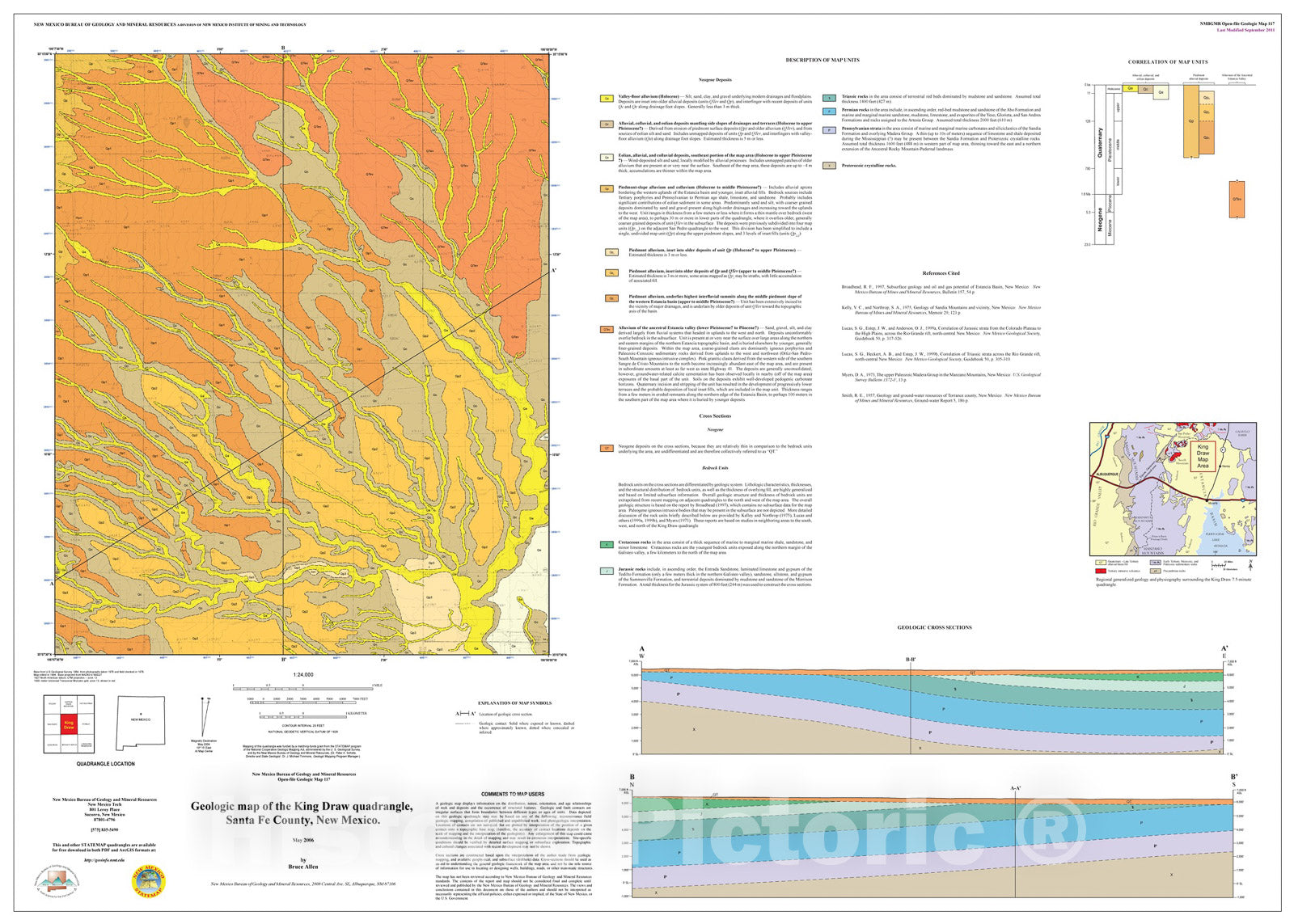 Map : Preliminary geologic map of the King Draw quadrangle, Santa Fe County, New Mexico, 2006 Cartography Wall Art :