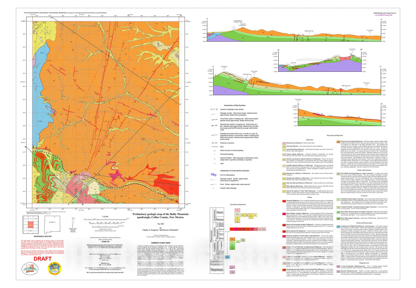 Map : Preliminary geologic map of the Baldy Mountain quadrangle, Colfax County, New Mexico, 2006 Cartography Wall Art :