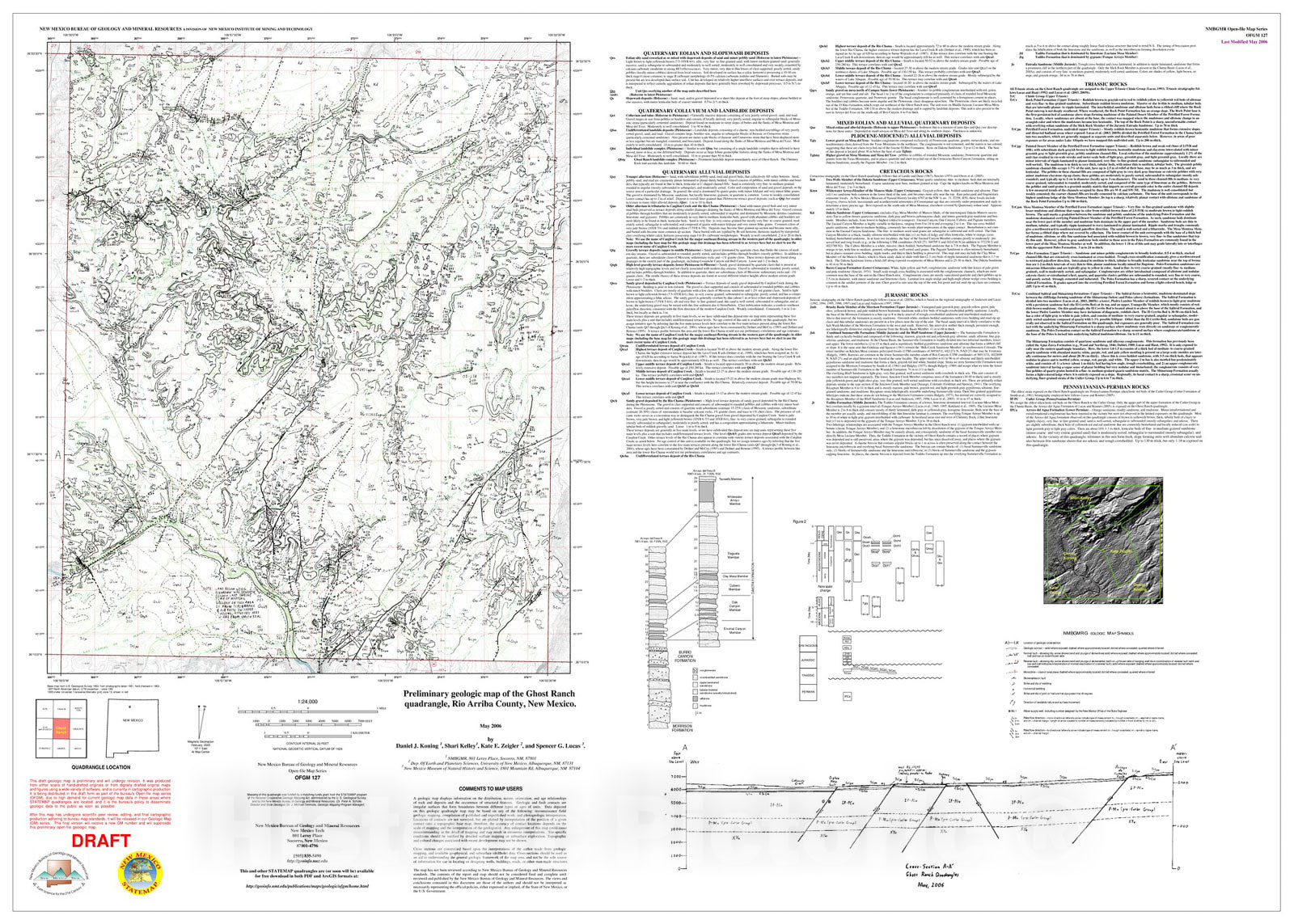 Map : Preliminary geologic map of the Ghost Ranch quadrangle, Rio Arriba County, New Mexico, 2006 Cartography Wall Art :