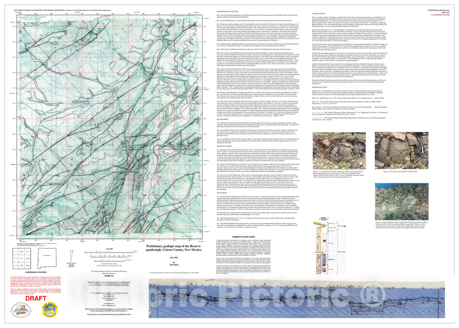 Map : Preliminary geologic map of the Reserve quadrangle, Catron County, New Mexico, 2006 Cartography Wall Art :
