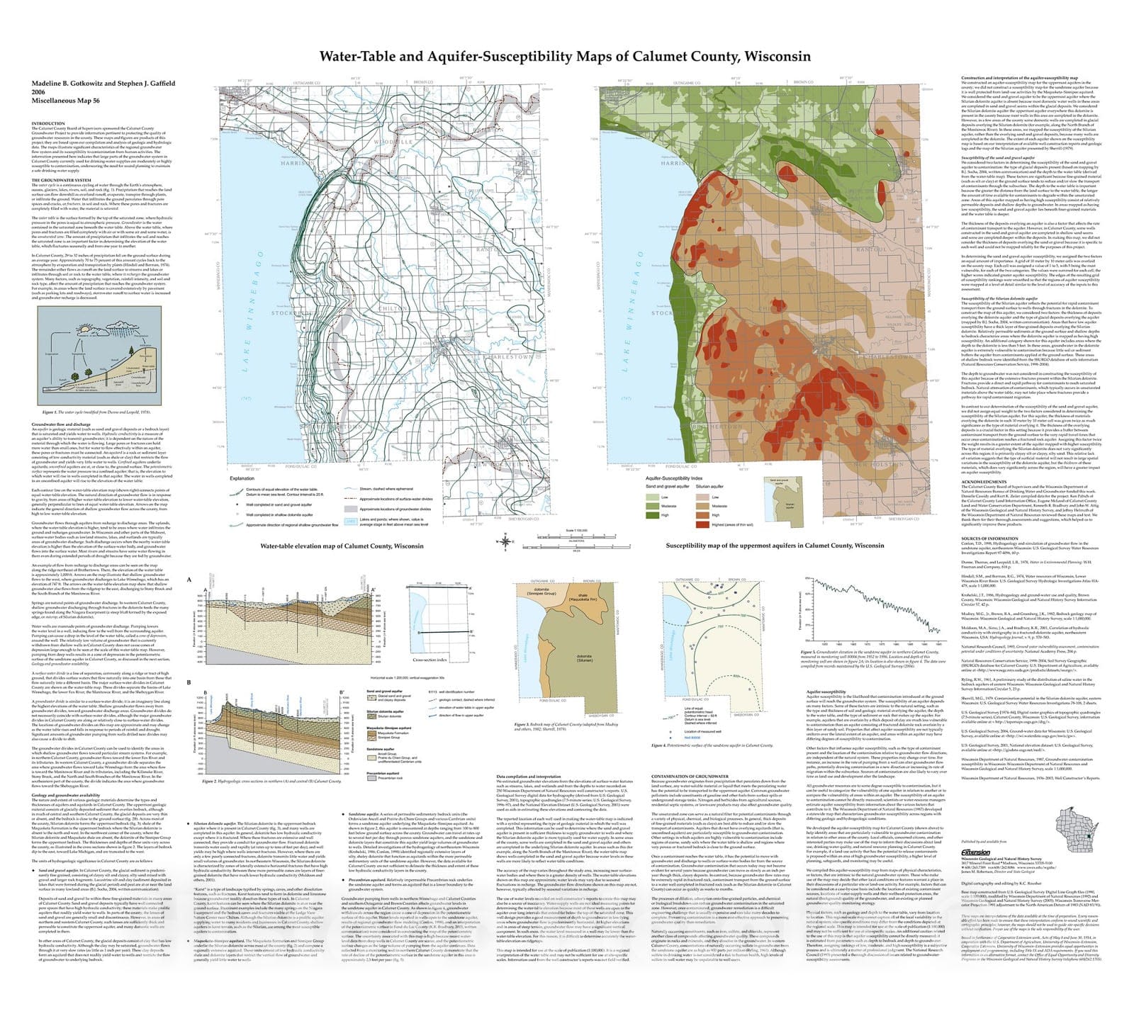 Map : Water-Table and Aquifer-Susceptibility Maps of Calumet County, Wisconsin, 2006 Cartography Wall Art :