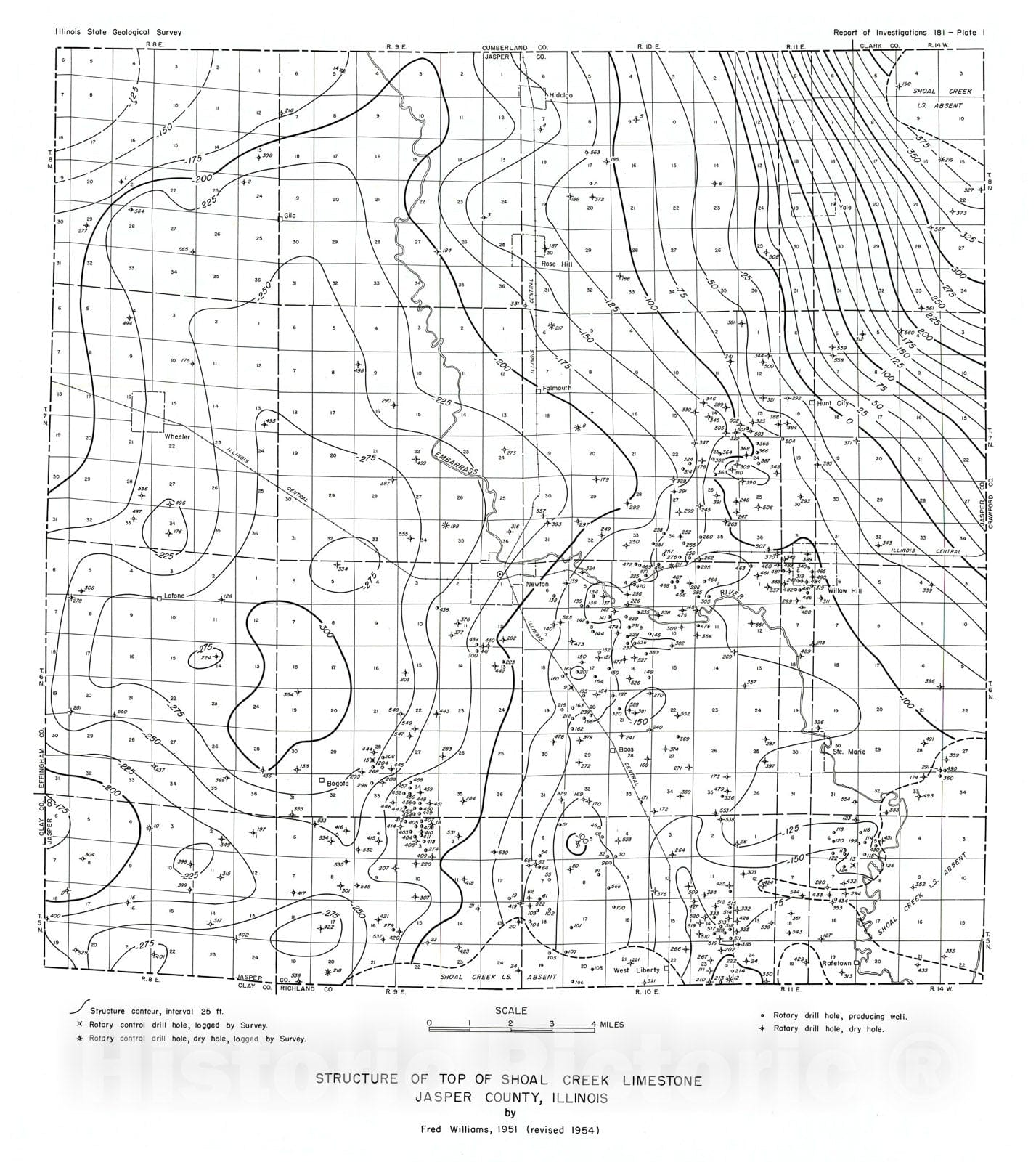 Map : Subsurface Geology and Coal Resources of the Pennsylvanian System in Jasper County, Illinois, 1955 Cartography Wall Art :