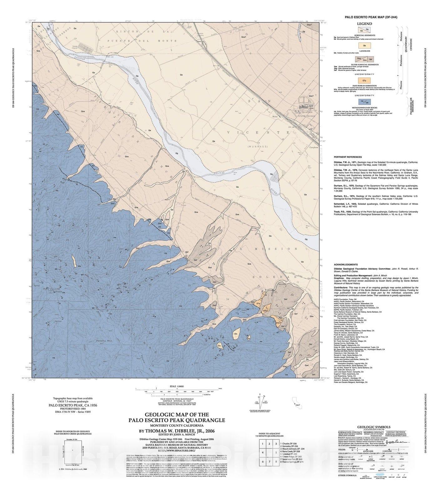 Map : Geologic map of the Palo Escrito Peak quadrangle, Monterey County, California, 2006 Cartography Wall Art :