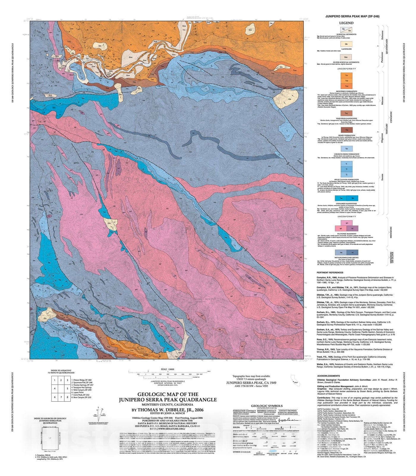 Map : Geologic map of the Junipero Serra Peak quadrangle, Monterey County, California, 2006 Cartography Wall Art :