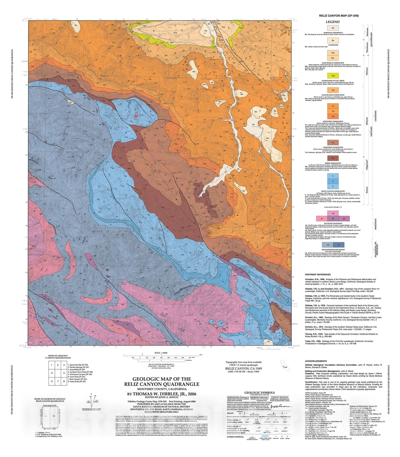 Map : Geologic map of the Reliz Canyon quadrangle, Monterey County, California, 2006 Cartography Wall Art :