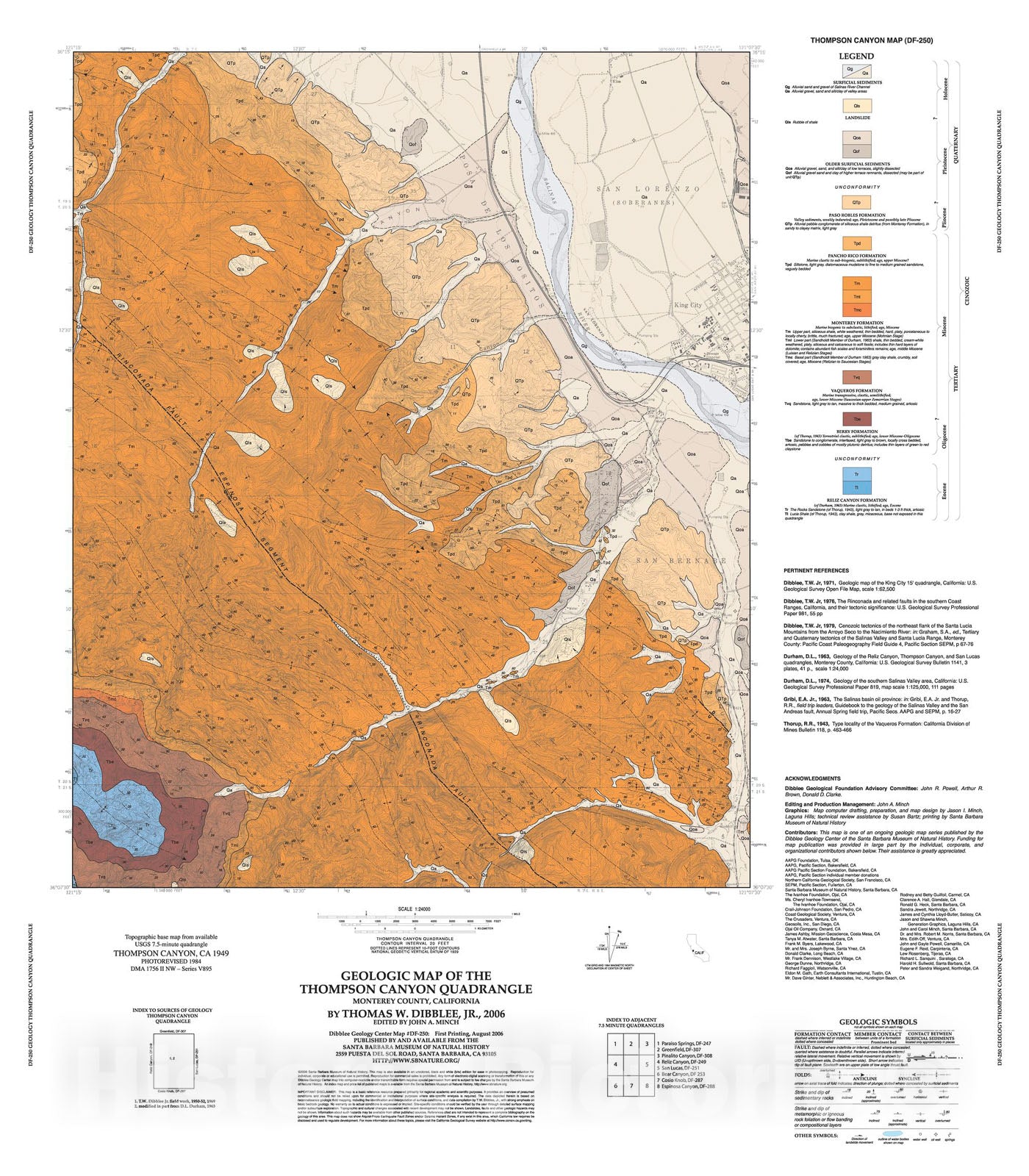 Map : Geologic map of the Thompson Canyon quadrangle, Monterey County, California, 2006 Cartography Wall Art :