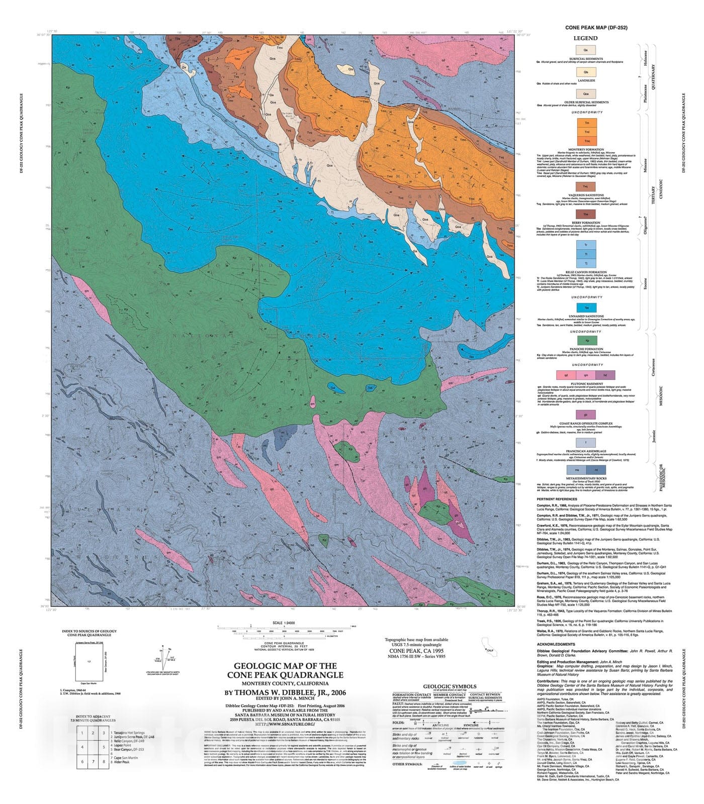 Map : Geologic map of the Cone Peak quadrangle, Monterey County, California, 2006 Cartography Wall Art :