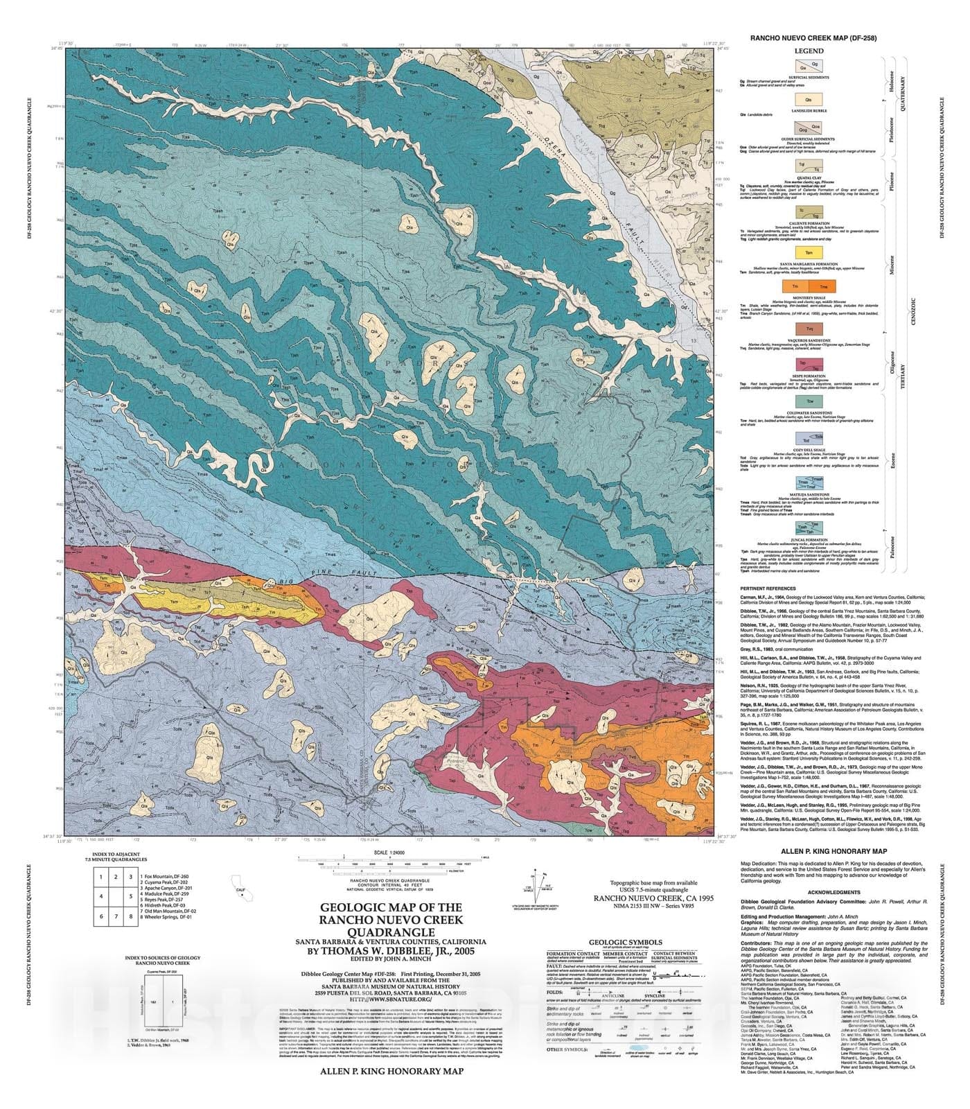 Map : Geologic map of the Rancho Nuevo Creek quadrangle, Santa Barbara and Ventura Counties, California, 2006 Cartography Wall Art :