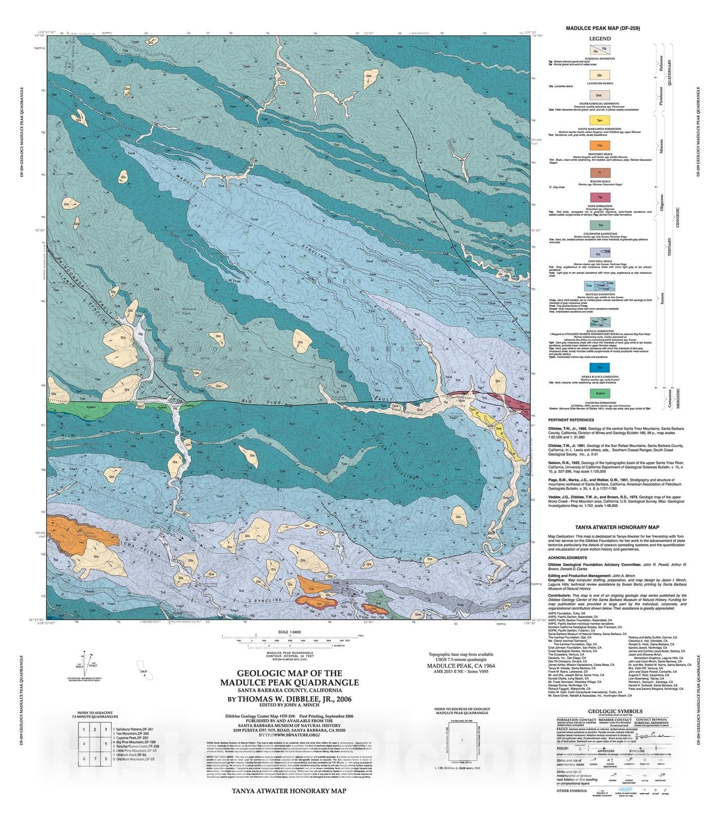 Map : Geologic map of the Madulce Peak quadrangle, Santa Barbara County, California, 2006 Cartography Wall Art :