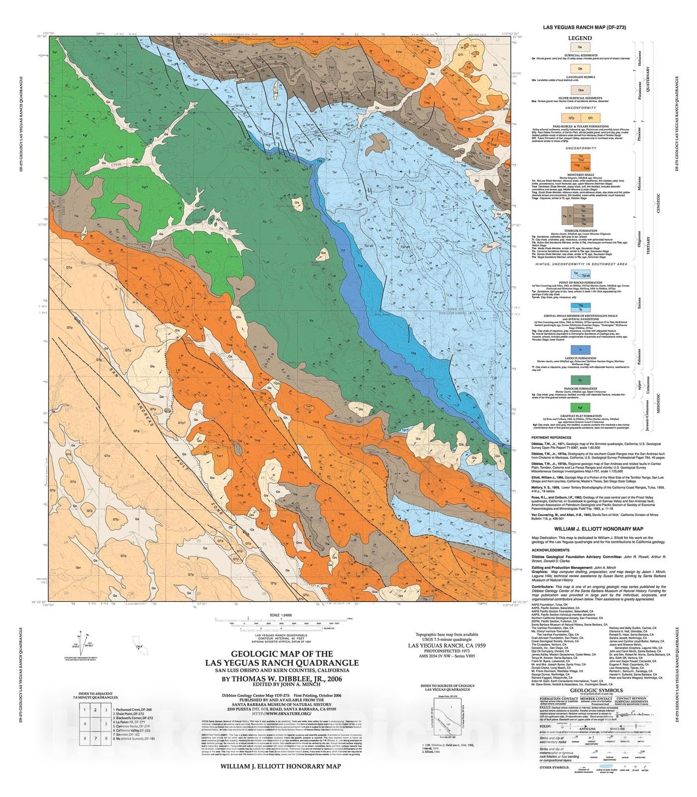 Map : Geologic map of the Las Yeguas Ranch quadrangle, San Luis Obispo and Kern Counties, California, 2006 Cartography Wall Art :