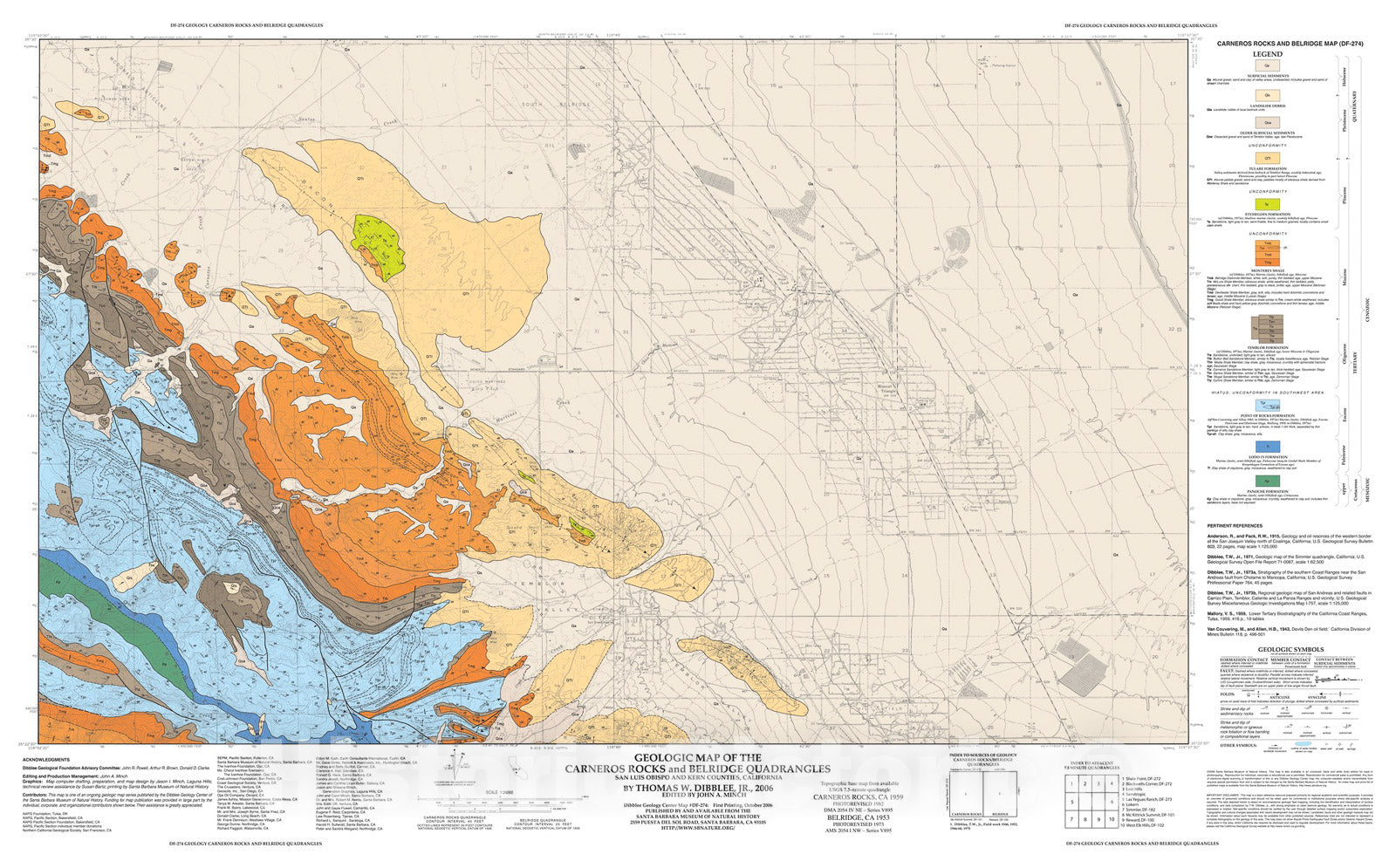 Map : Geologic map of the Carneros Rocks and Belridge quadrangles, San Luis Obispo and Kern Counties, California, 2006 Cartography Wall Art :