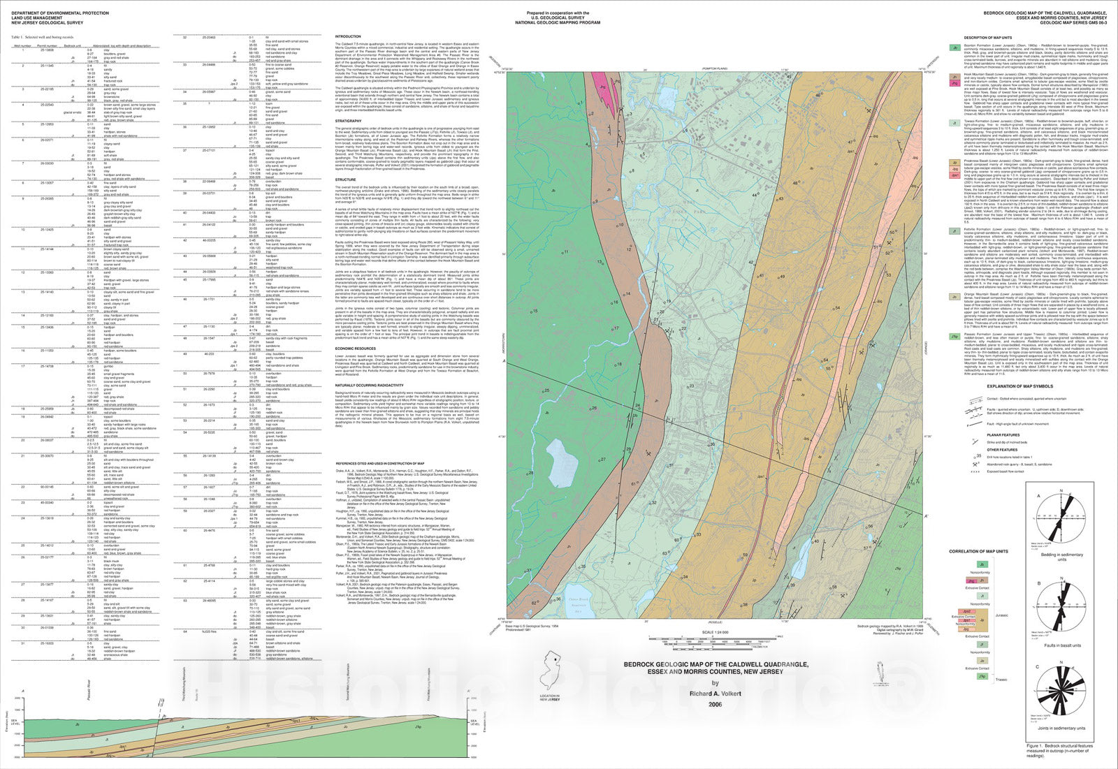 Map : Bedrock geologic map of the Caldwell quadrangle, Essex and Morris counties, New Jersey, 2006 Cartography Wall Art :