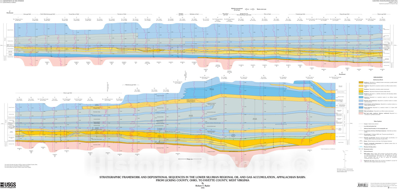 Map : Stratigraphic framework and depositional sequences in the lower Silurian regional oil and gas accumulation, Appalachian Basin: fro, 2007 Cartography Wall Art :