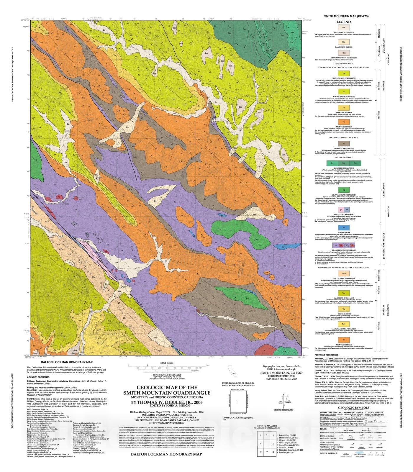 Map : Geologic map of the Smith Mountain quadrangle, Monterey and Fresno Counties, California, 2006 Cartography Wall Art :