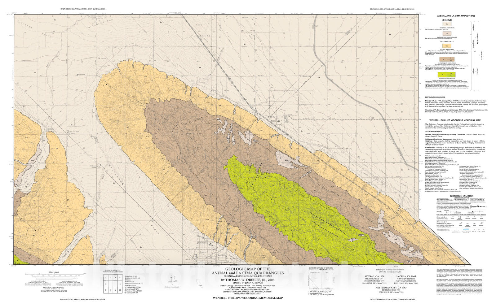Map : Geologic map of the Avenal and La Cima quadrangles, Fresno and Kings Counties, California, 2006 Cartography Wall Art :