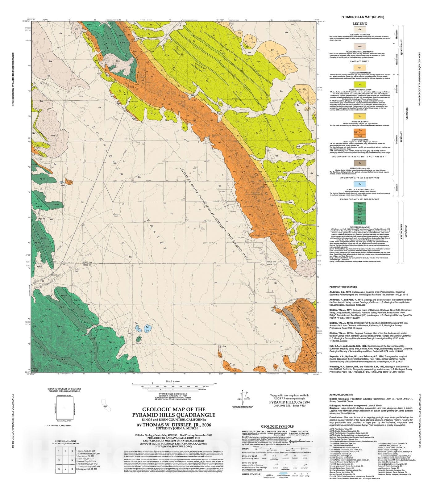 Map : Geologic map of the Pyramid Hills quadrangle, Kings and Kern Counties, California, 2006 Cartography Wall Art :