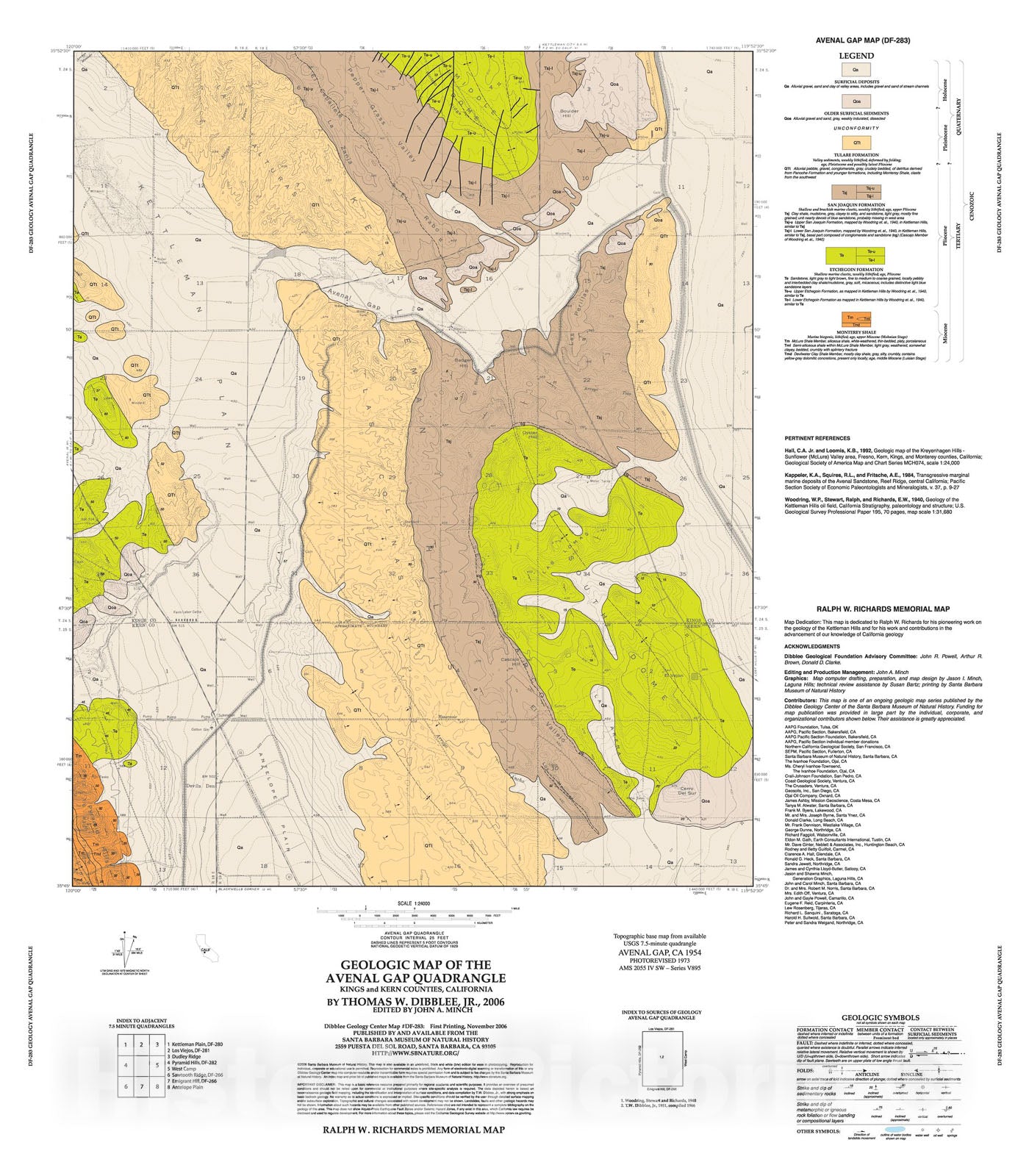 Map : Geologic map of the Avenal Gap quadrangle, Kings and Kern Counties, California, 2006 Cartography Wall Art :