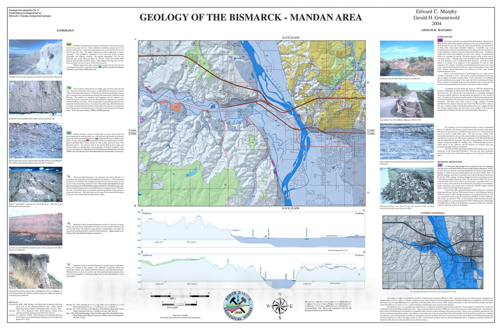 Map : Geology of the Bismarck - Mandan Area [North Dakota], 2004 Cartography Wall Art :