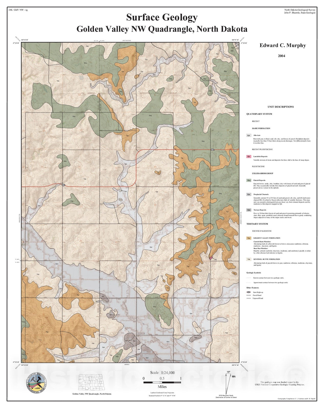 Map : Surface geology, Golden Valley NW quadrangle, North Dakota, 2004 Cartography Wall Art :