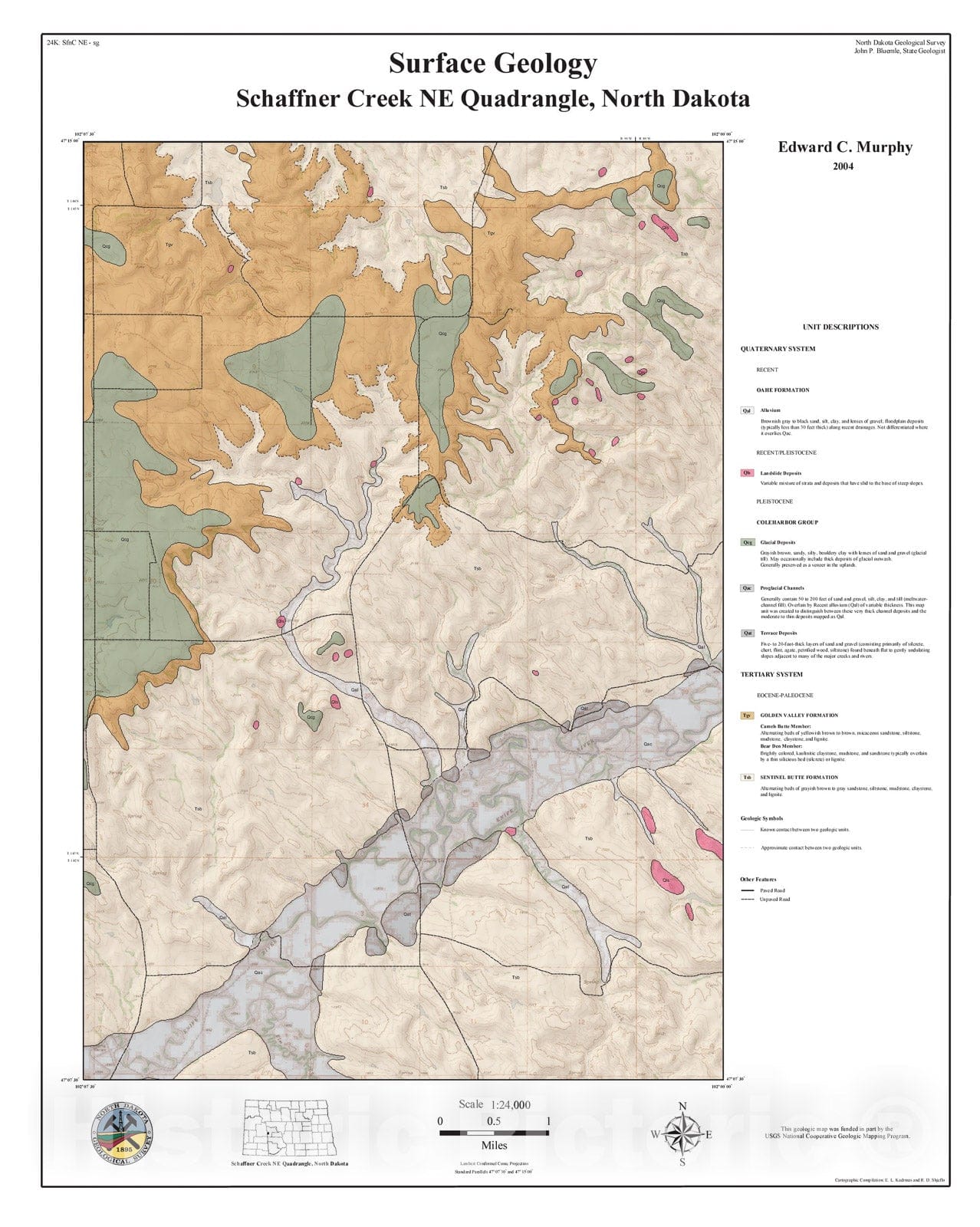 Map : Surface geology, Schaffner Creek NE quadrangle, North Dakota, 2004 Cartography Wall Art :