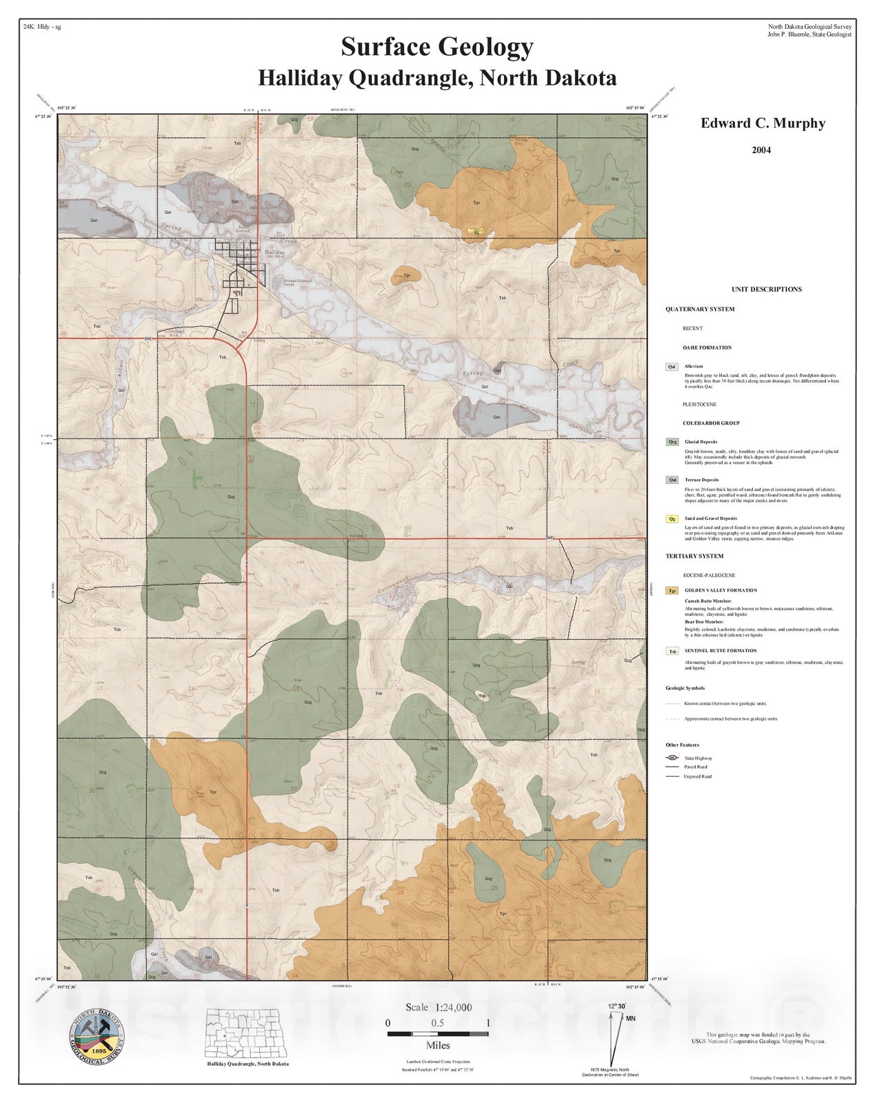 Map : Surface geology, Halliday quadrangle, North Dakota, 2004 Cartography Wall Art :
