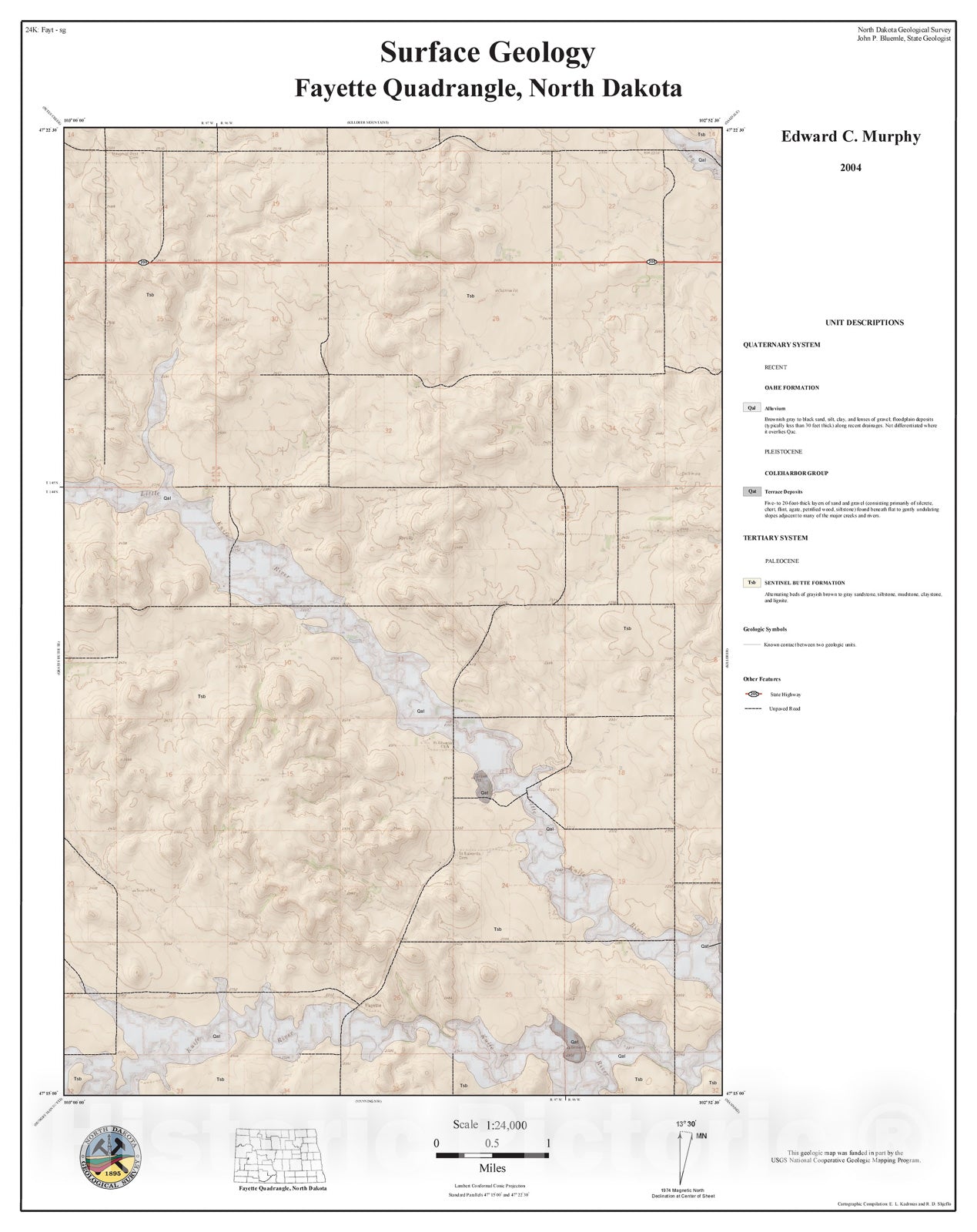 Map : Surface geology, Fayette quadrangle, North Dakota, 2004 Cartography Wall Art :